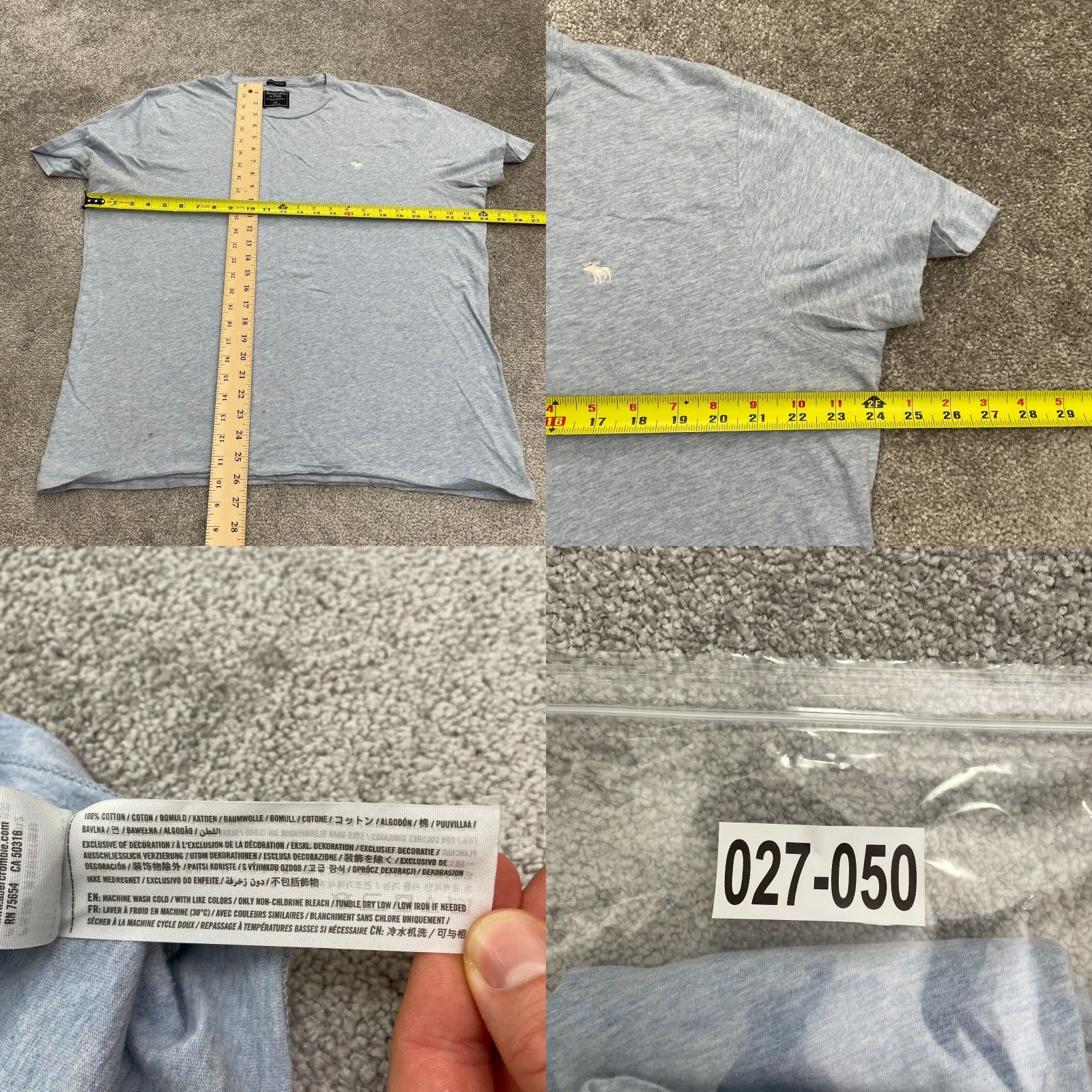 Abercrombie & Fitch Abercrombie & Fitch Basic T-Shirt Men 2XL Gray Crew Neck Short Sleeve Cotton Casual Size XXL / US 16-18 / IT 52-54 - 8 Thumbnail