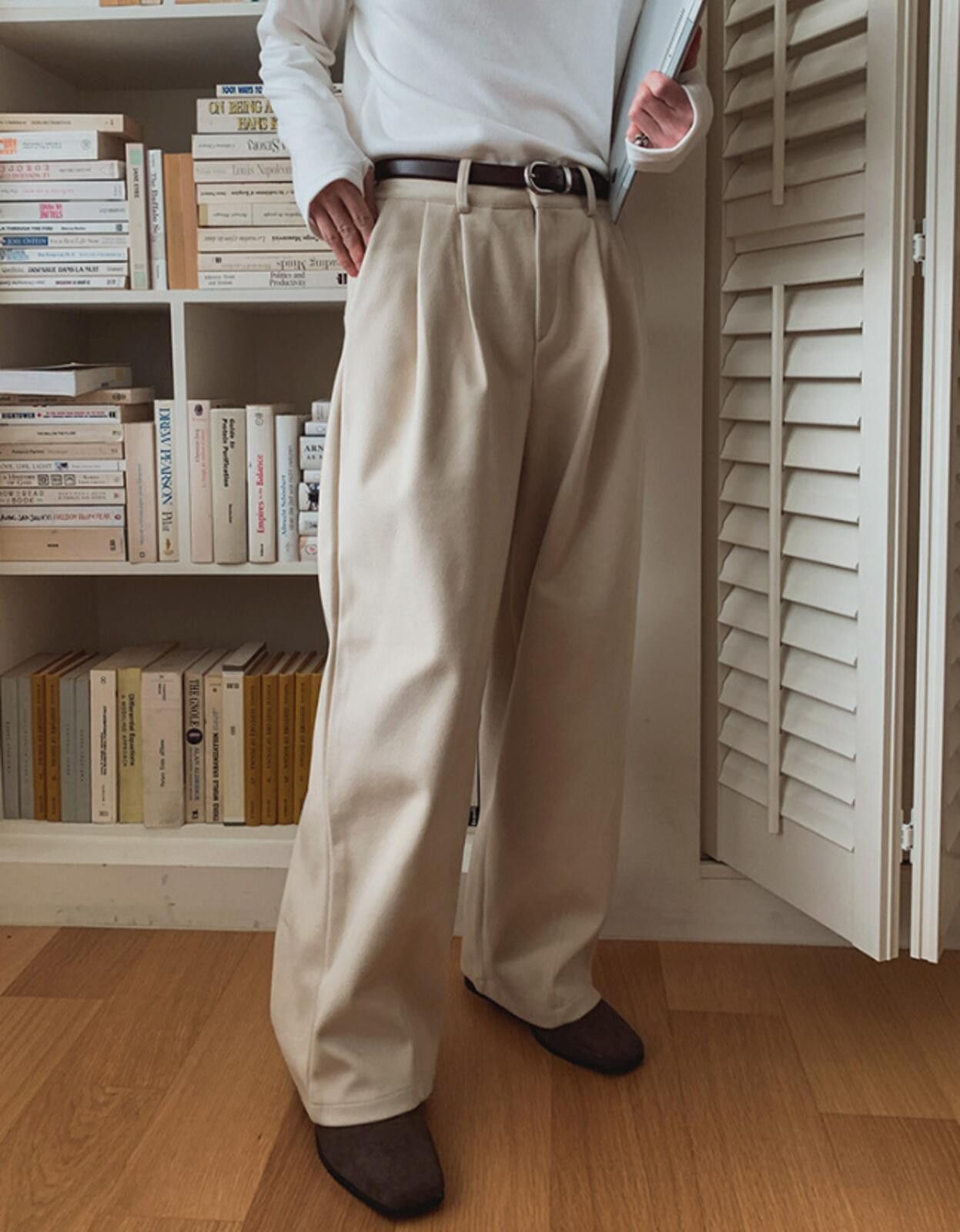 Other Beige Wide Leg Pants, Men's Relaxed Fit Trousers Size US 32 / EU 48 - 3 Thumbnail
