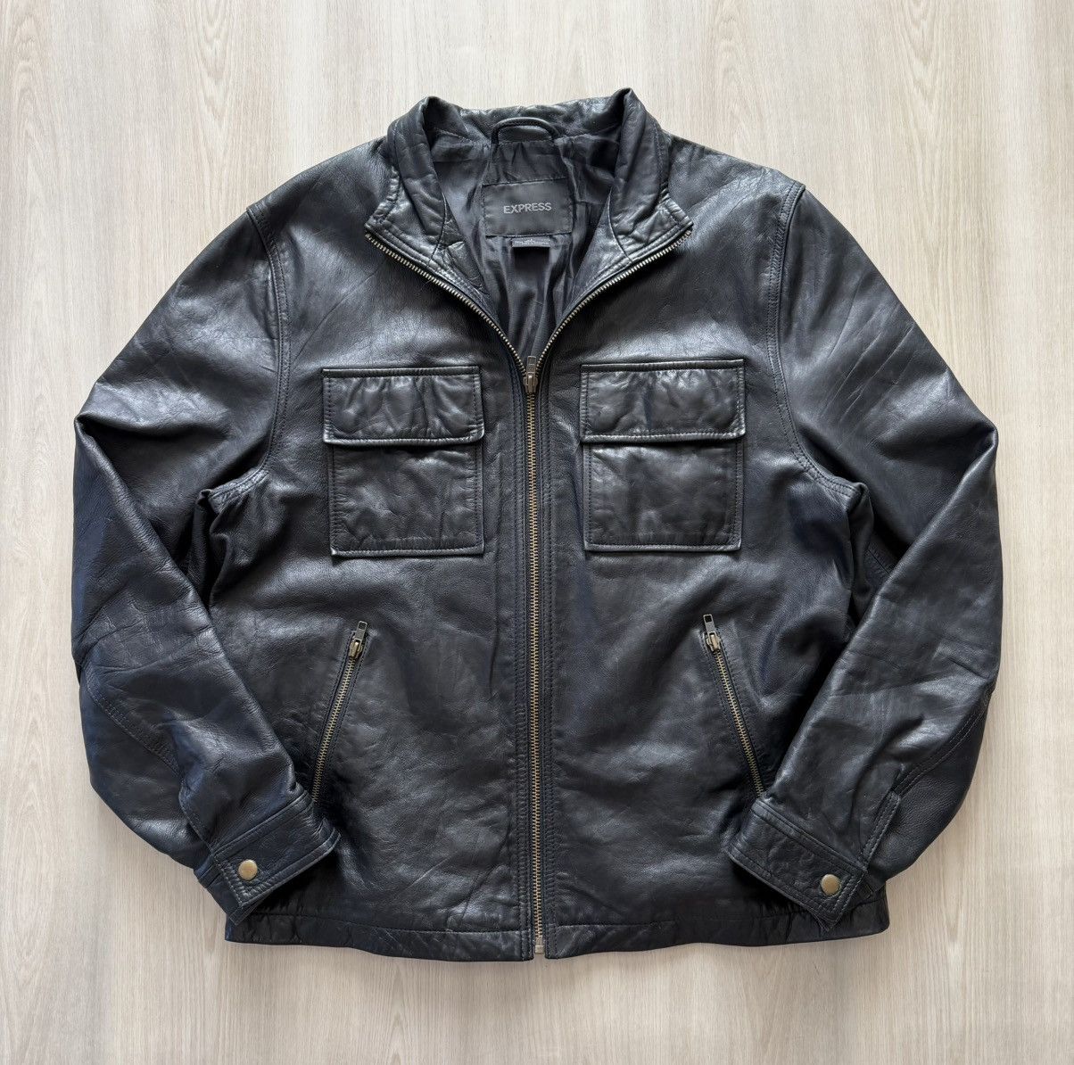 Express Vintage 90s Express Leather Jacket Sz L Racer Moto Trucker Size US L / EU 52-54 / 3 - 1 Thumbnail