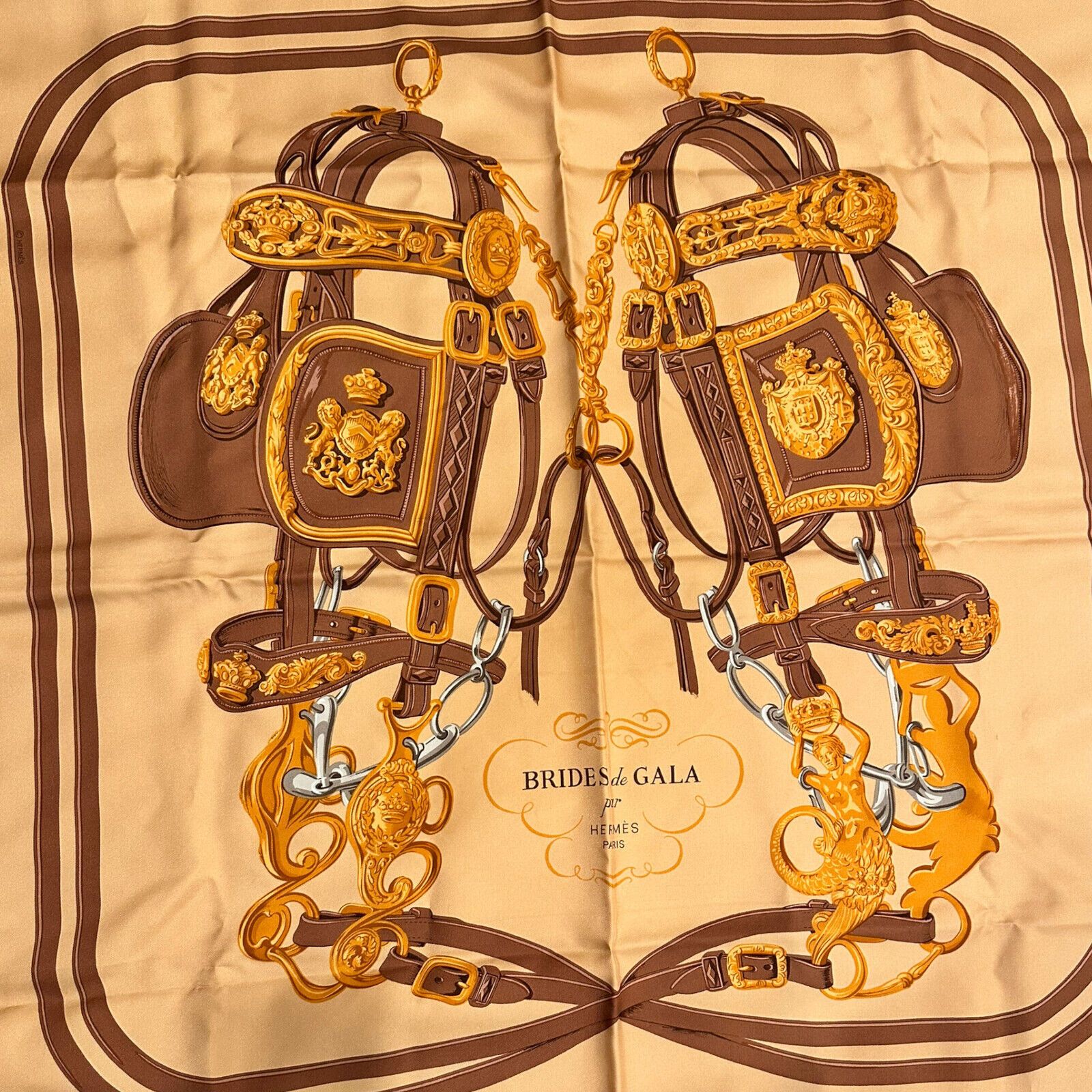 Hermes Brides De Gala 90cm Orange Brown Silk Scarf