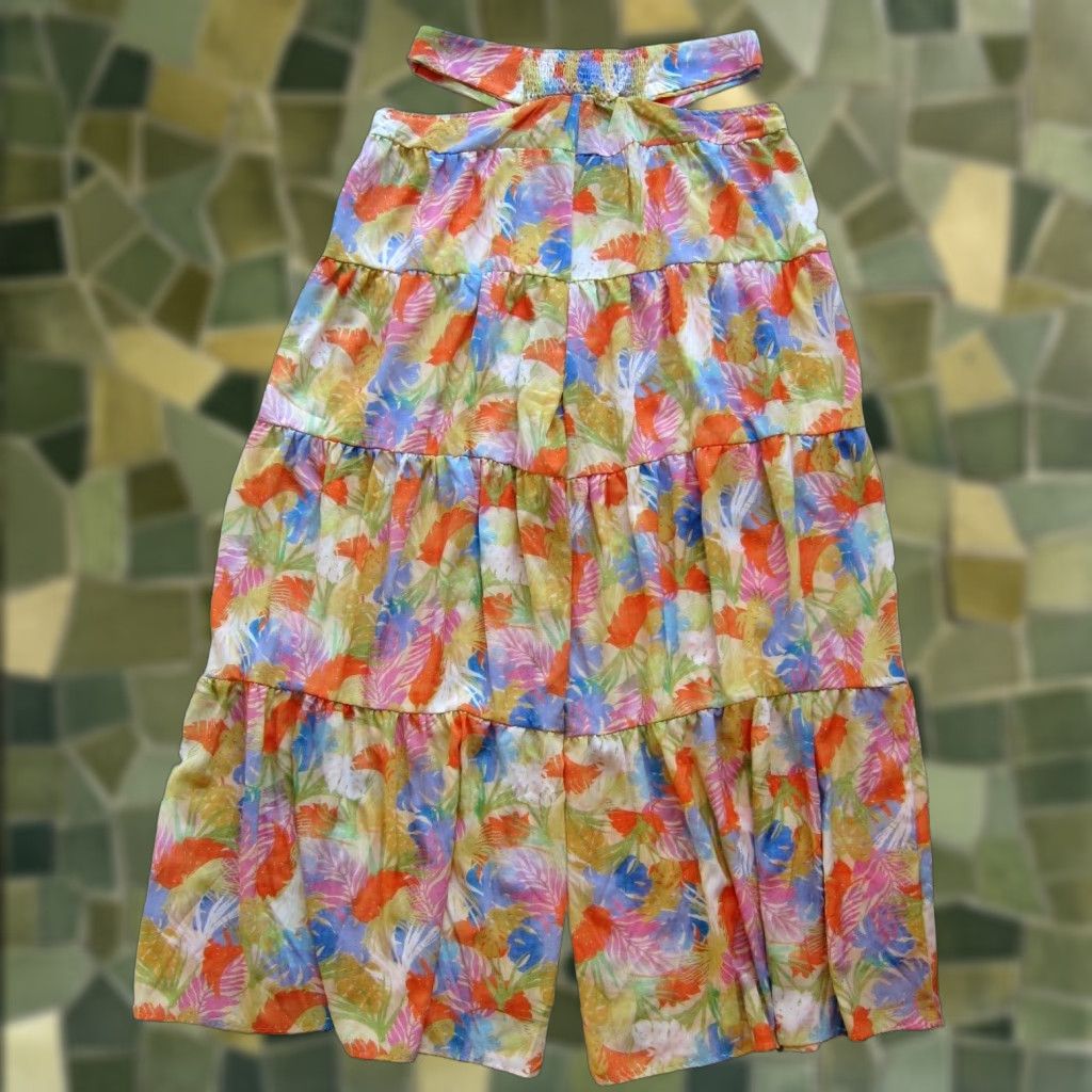 Shein NWT SHEIN Floral Open Hip Wide Leg Pant Large Yellow Women's Pants Size 36" / US 14 / IT 50 - 1 Thumbnail
