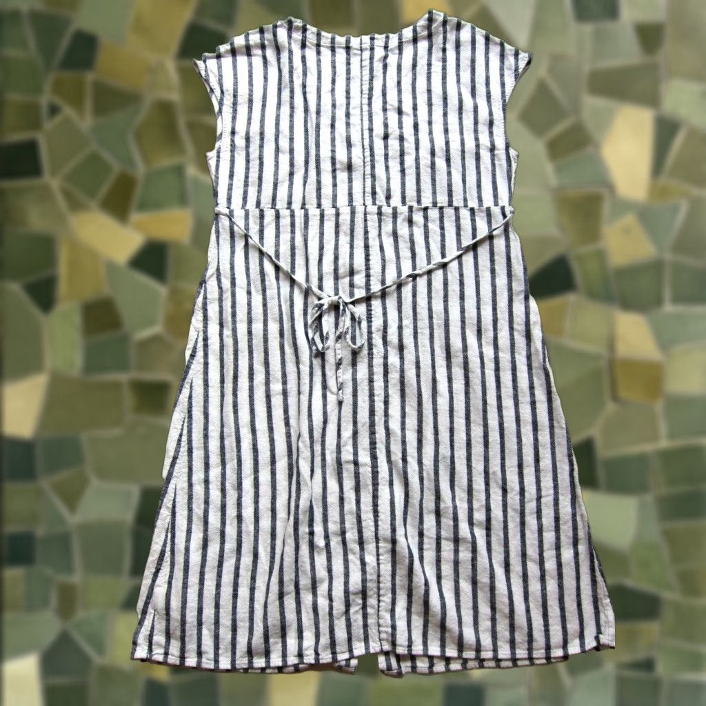 Old Navy Old Navy Linen Black White Stripe V-Neck Button Up Cap Sleeve Sheath Dress Small Size S / US 4 / IT 40 - 1 Thumbnail