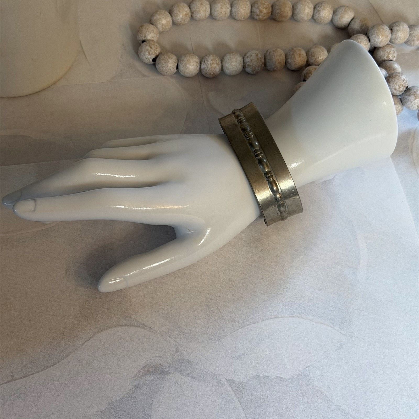Vintage Rustic VTG Garden Pewter Raised Bead Pattern Cuff Bracelet Size ONE SIZE - 1 Thumbnail