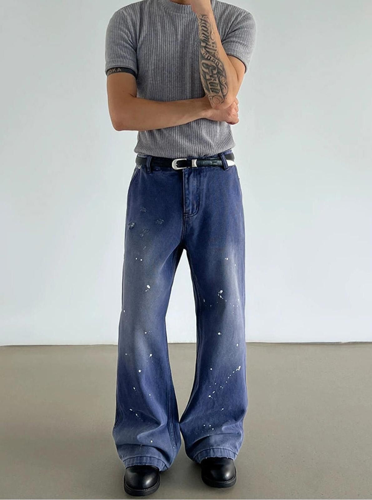 Jean Paint Splatter Distressed Wide-Leg Jeans Size US 30 / EU 46 - 3 Thumbnail