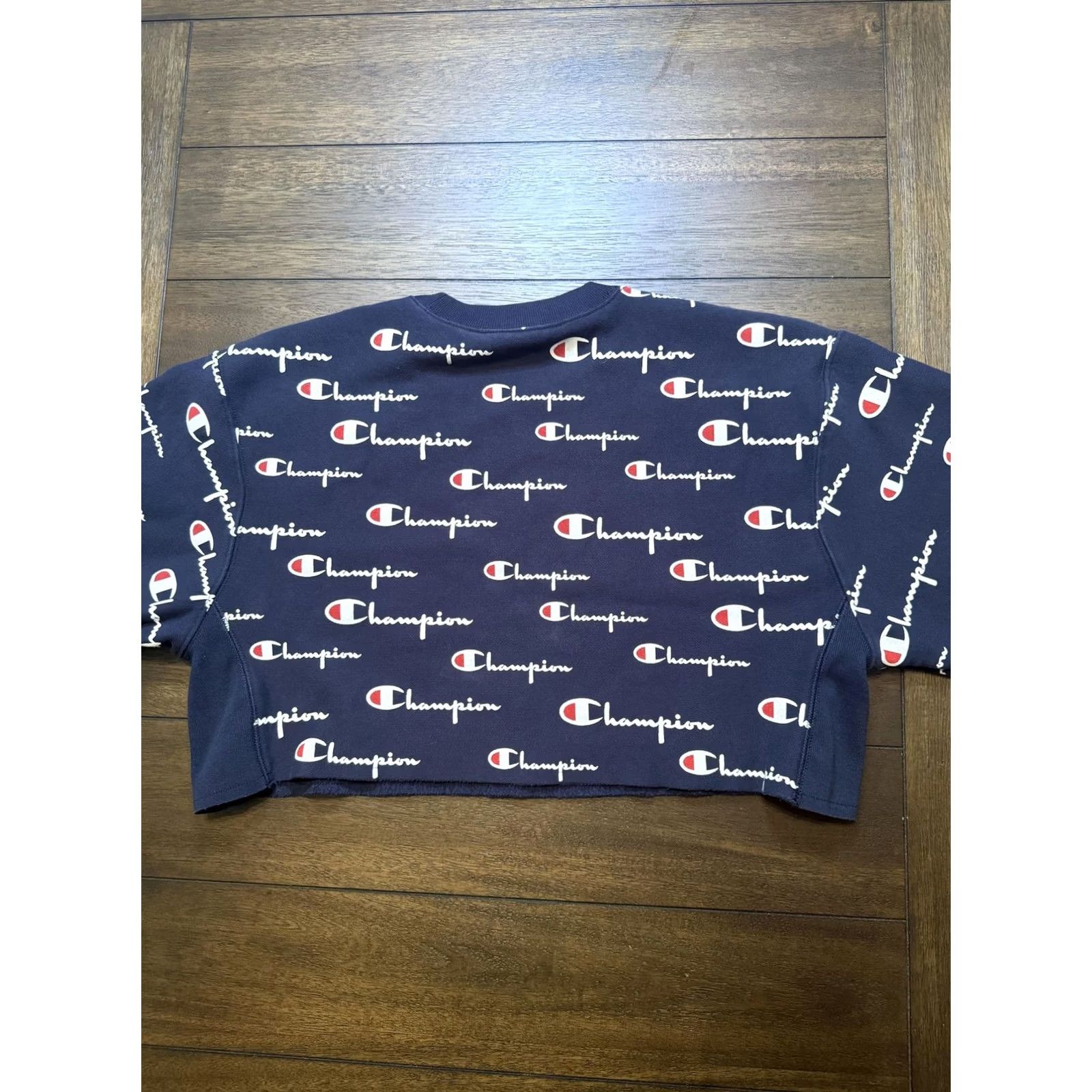 Champion Champion Shirt Womens S Blue Sweatshirt Reverse Weave Allover Logo Cropped Crewneck Size S / US 4 / IT 40 - 8 Thumbnail