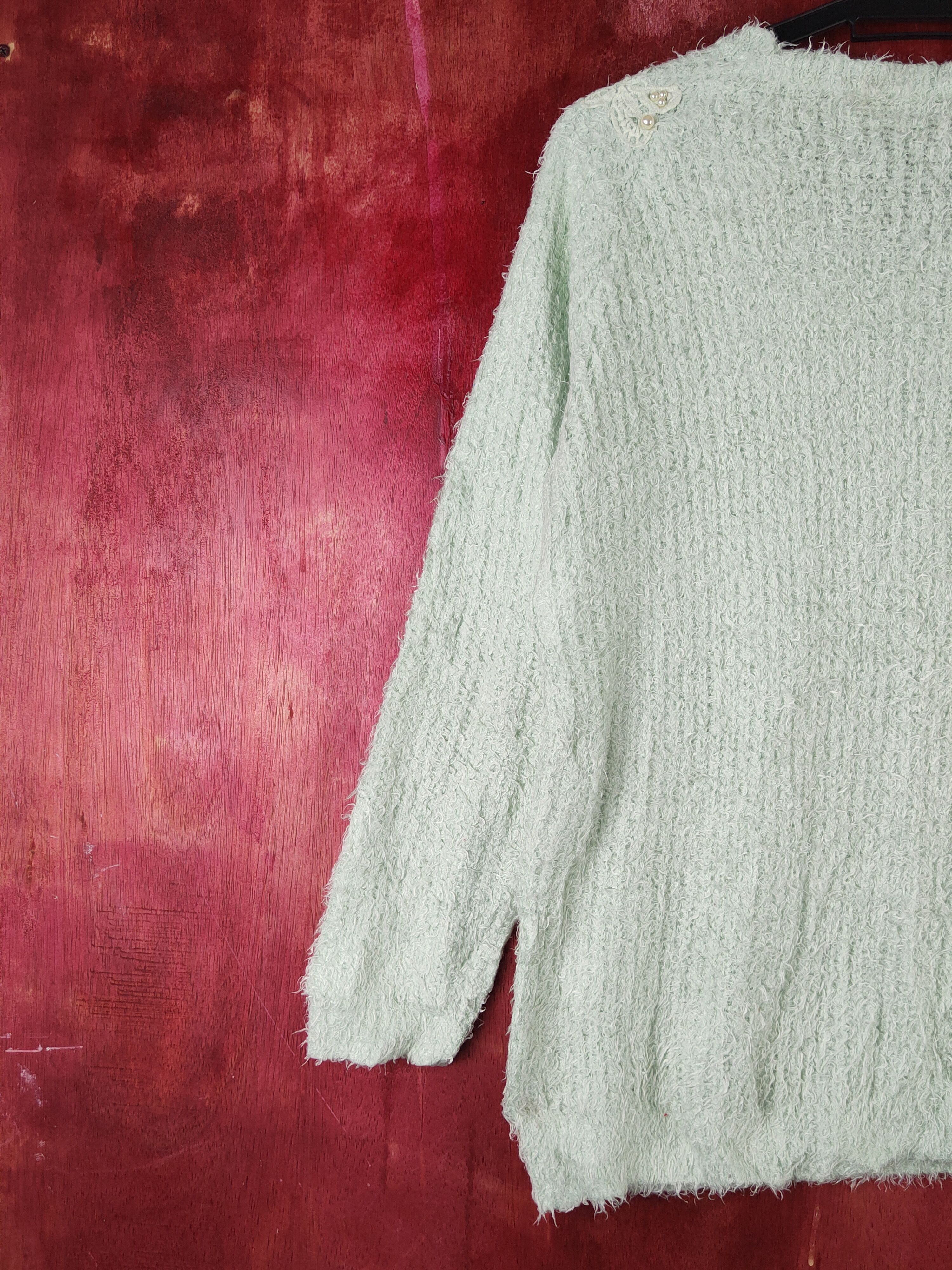 Homespun Knitwear × Japanese Brand × Vintage Glacier Light Green Shag Shaggy Fur Mohair Knitwear #S1932 Size M / US 6-8 / IT 42-44 - 8 Thumbnail