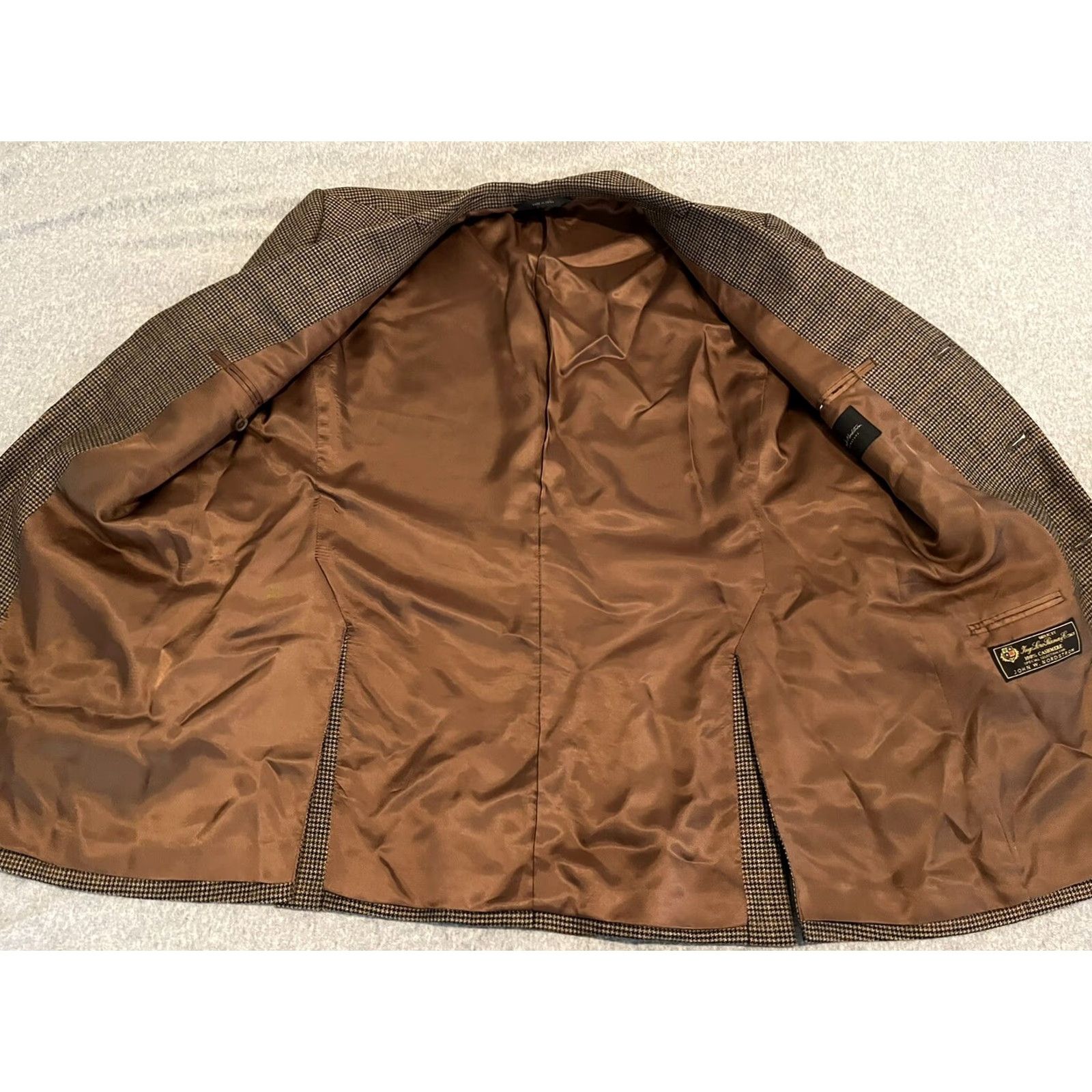 Loro Piana Nordstrom Signature Loro Piana 100% Cashmere Brown Jacket Blazer Sport Coat 44L Mens Blazer Brown Cashmere Houndstooth Long 44 Mens Size 44R - 2 Thumbnail