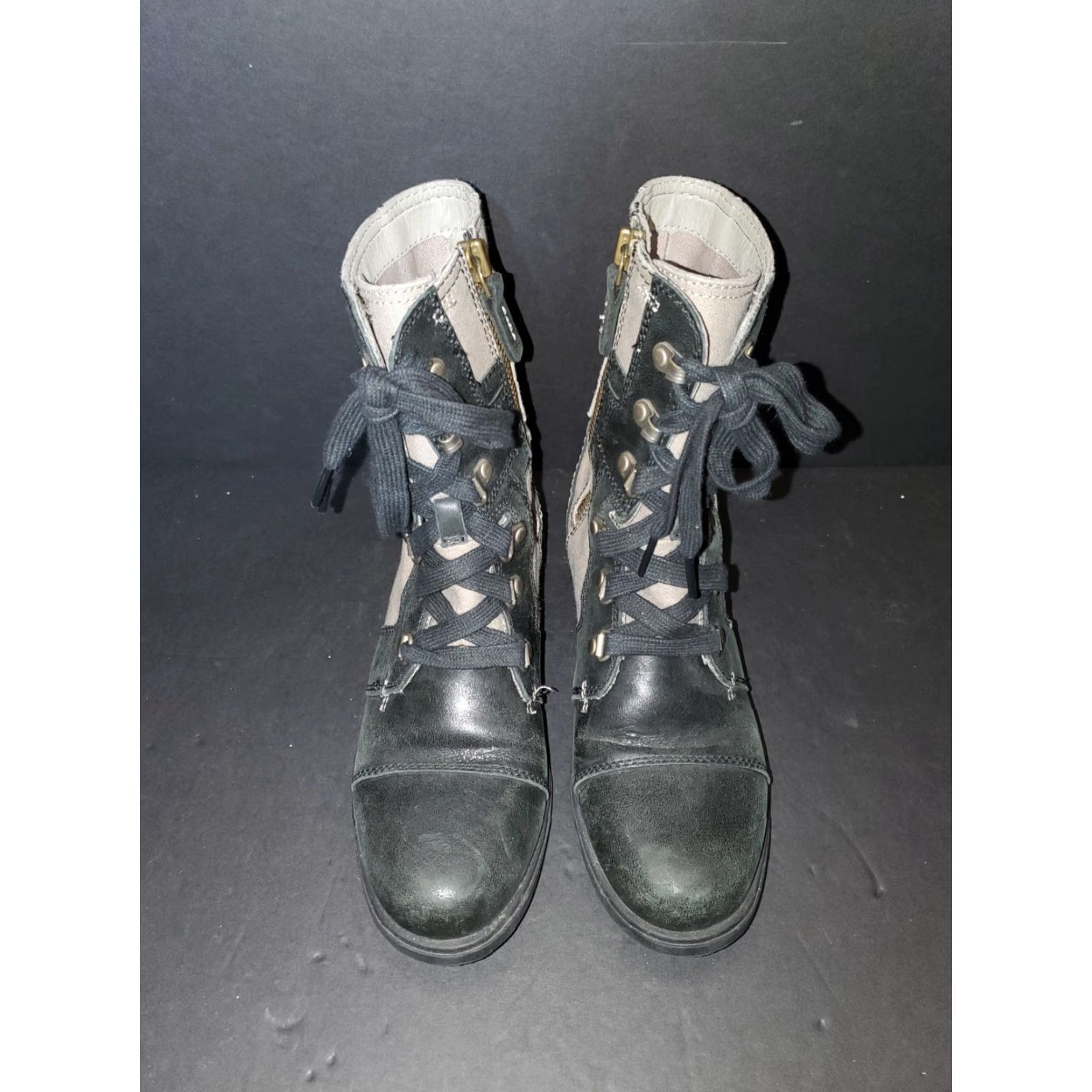 SOREL Sorel Major Carly Lace Up Leather Canvas Boot Womens Size 6 Black Beige Size US 6 / IT 36 - 3 Thumbnail