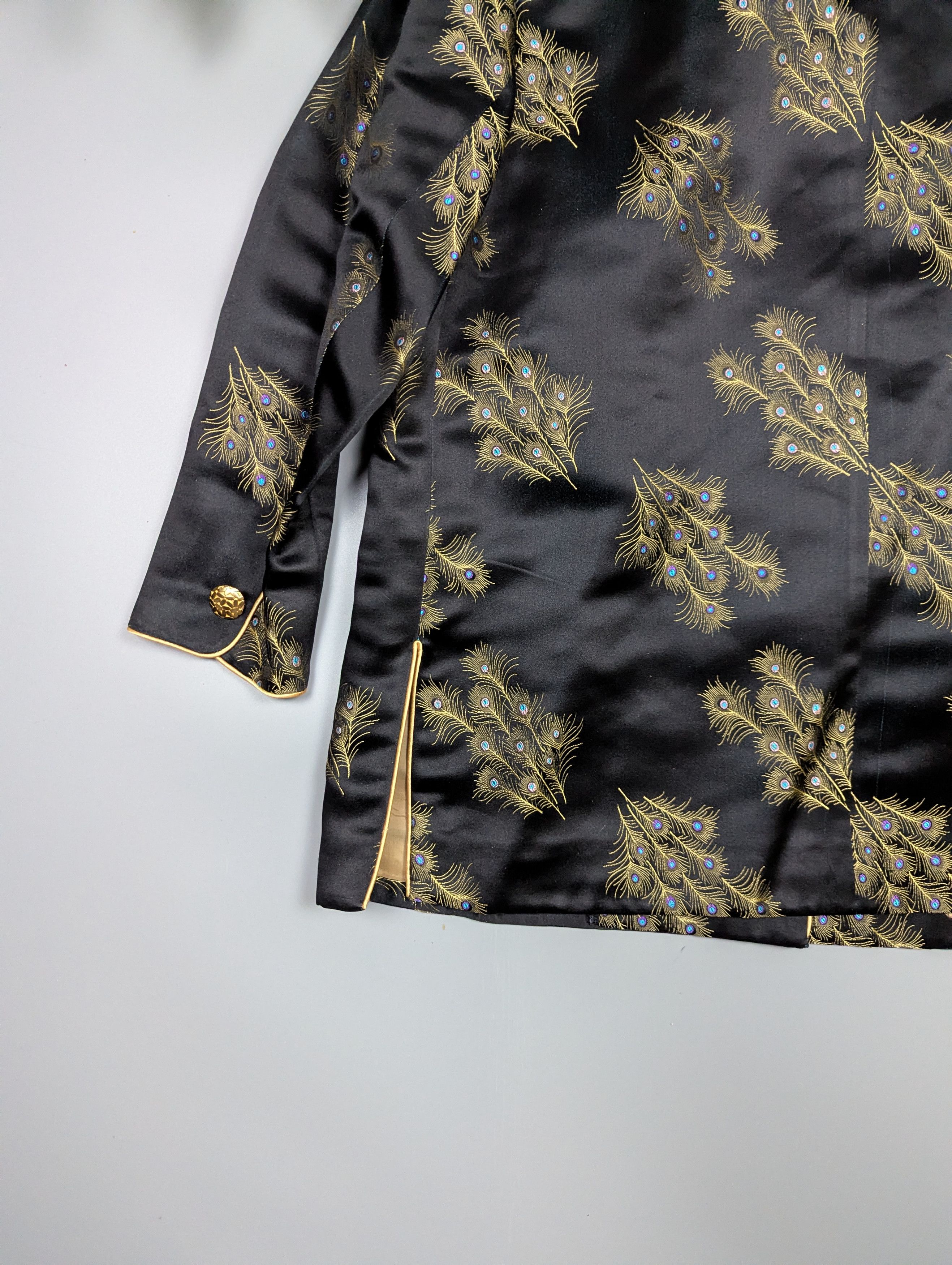 Vintage Vintage Satin Peacock Blazer Black Gold Handmade Size L Size L / US 10 / IT 46 - 15 Thumbnail
