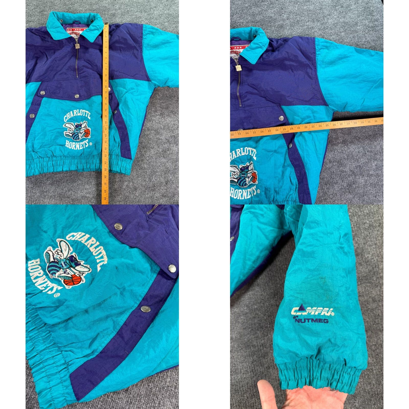 Nutmeg VINTAGE Nutmeg Charlotte Hornets Windbreaker Jacket XL Teal Purple 90s NBA Embroidered Logo Zip Snap Mens Size US XL / EU 56 / 4 - 8 Thumbnail