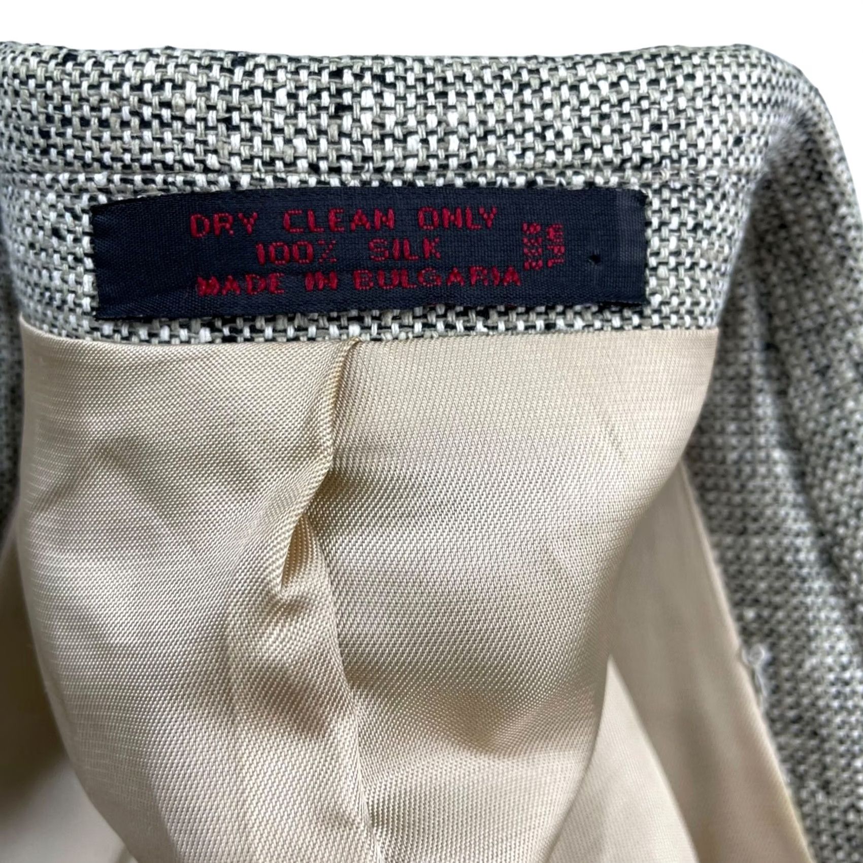 Vintage VINTAGE English Manor Blazer Jacket Beige/Black 2-Button 100% Silk Tweed 48R Mens Size 48R - 6 Thumbnail