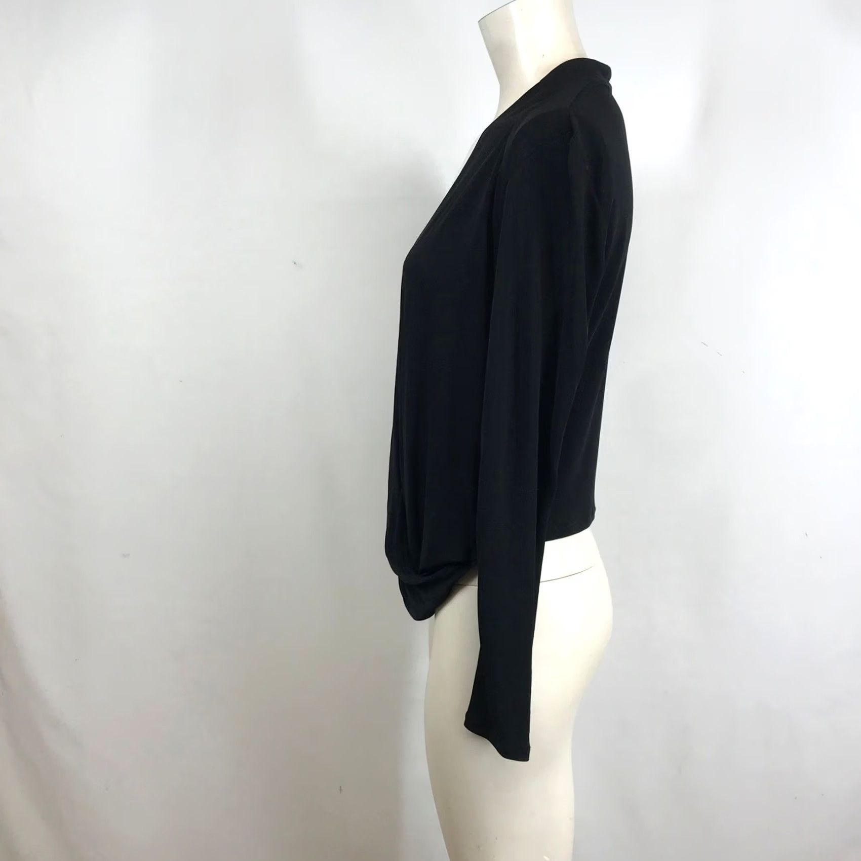 Eileen Fisher Eileen Fisher Petite Black V-Neck Long Sleeve Jersey Wrap Top PS Size S / US 4 / IT 40 - 6 Thumbnail