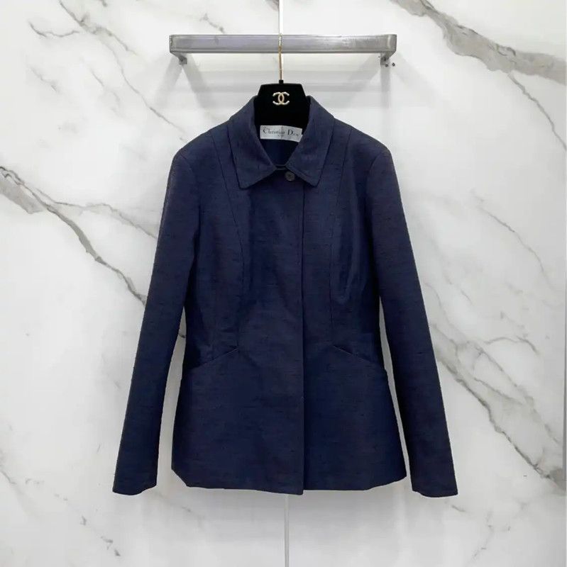 Dior Dior Women's Navy Blue Cotton Blend Jacket 0089 Size L / US 10 / IT 46 - 1 Thumbnail