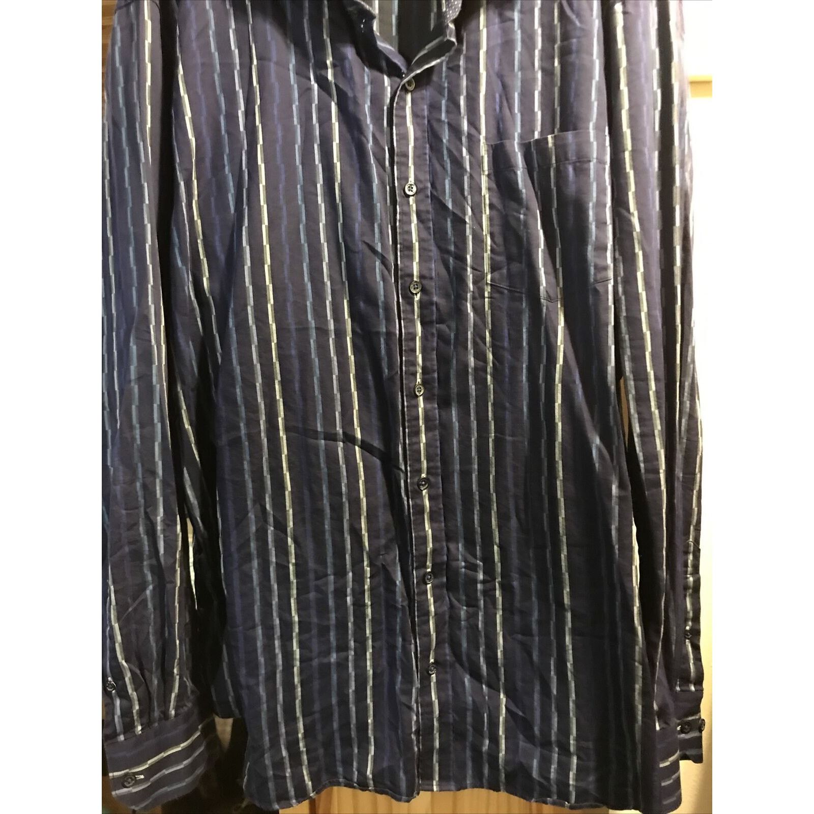 BUGATCHI Bugatchi Uomo Men’s XXL Blue Striped LS Button Cotton Shirt Size US XXL / EU 58 / 5 - 4 Thumbnail