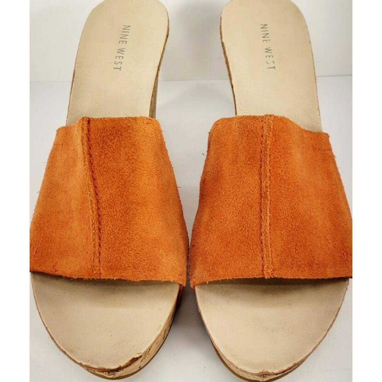 Nine West Nine West Ersiliao Women's Sandals Suede Wedge Mules Orange 9.5M Size US 10 / IT 40 - 5 Thumbnail
