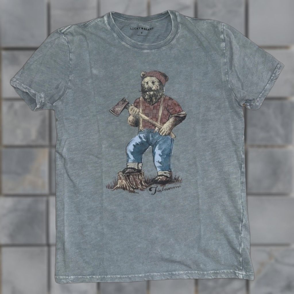 Lucky Brand Lucky Brand Shirt Mens S Blue Lumberjack Bear Graphic T-Shirt 19x24 Cotton Polyester Blend Vintage? (No) Outdoor Animals 90s not; wait. Size US S / EU 44-46 / 1 - 1 Thumbnail