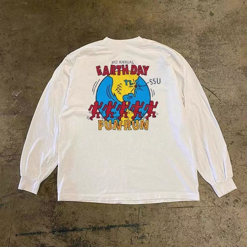 Japanese Brand White casual retro earth print long-sleeved t-shirt Size US M / EU 48-50 / 2 - 1 Thumbnail