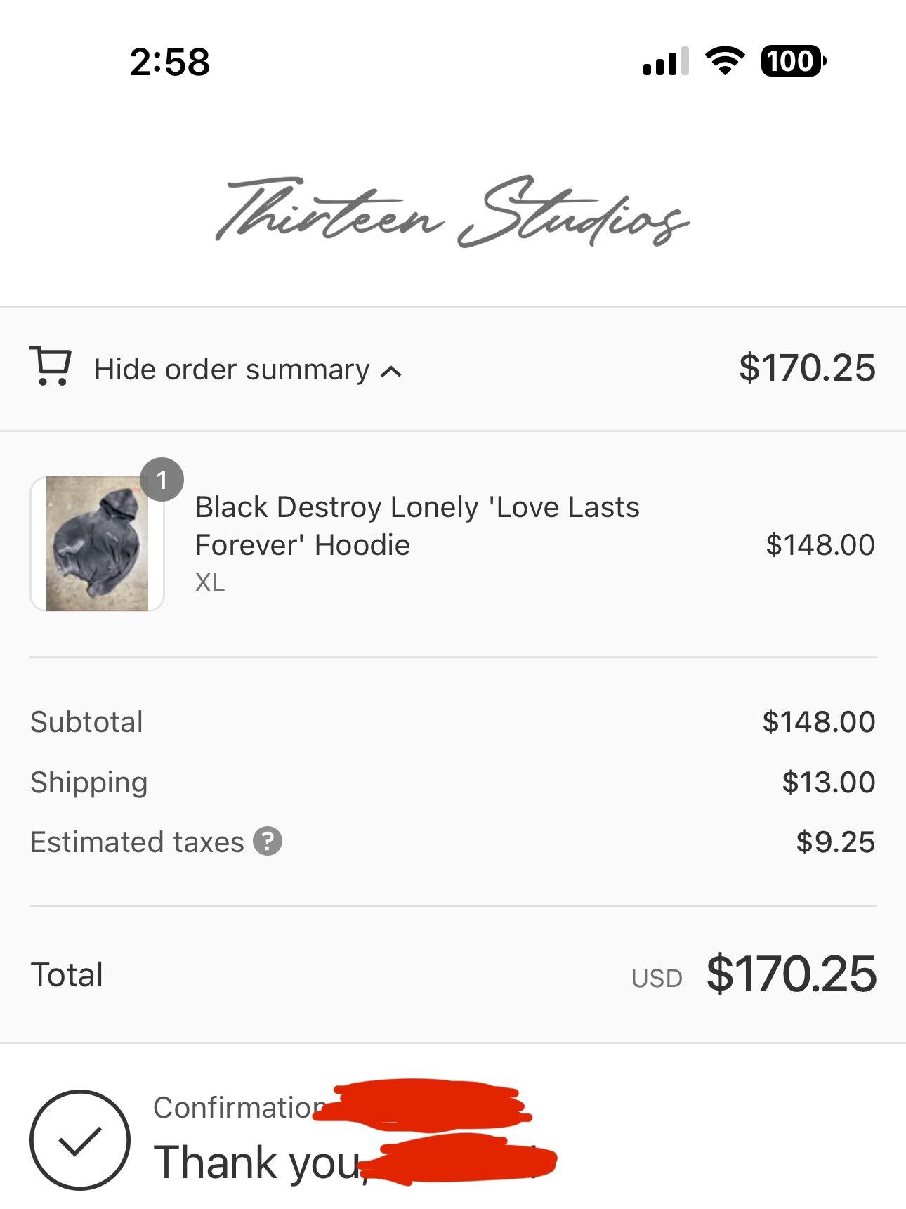 Destroy Lonely × Thirteen Studios BLACK DESTROY LONELY 'LOVE LASTS FOREVER' HOODIE Size US XL / EU 56 / 4 - 6 Thumbnail