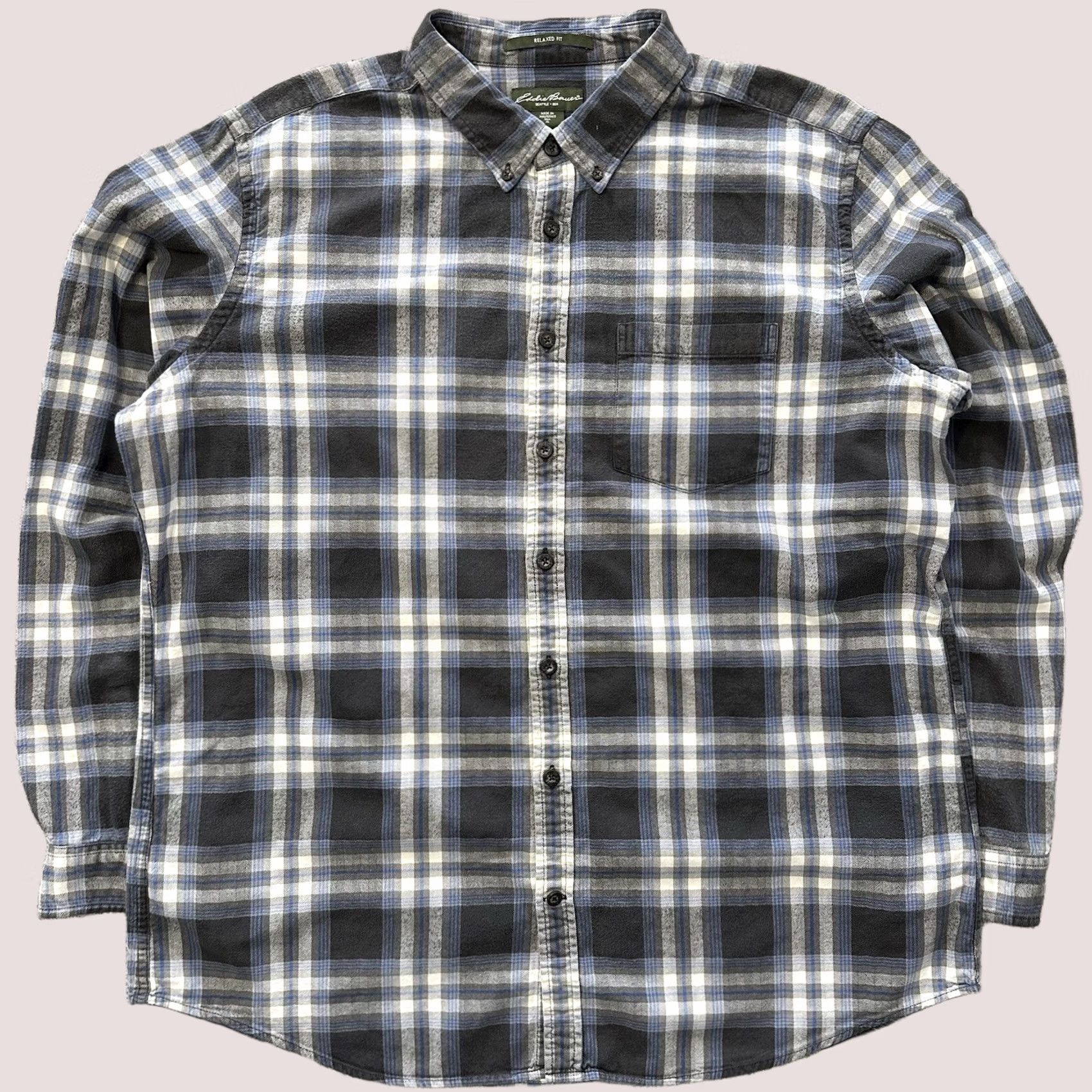 Eddie Bauer Eddie Bauer Flannel Shirt Mens XLT Tall Relaxed Fit LS Button Up Grey Blue Plaid Size US XL / EU 56 / 4 - 1 Thumbnail