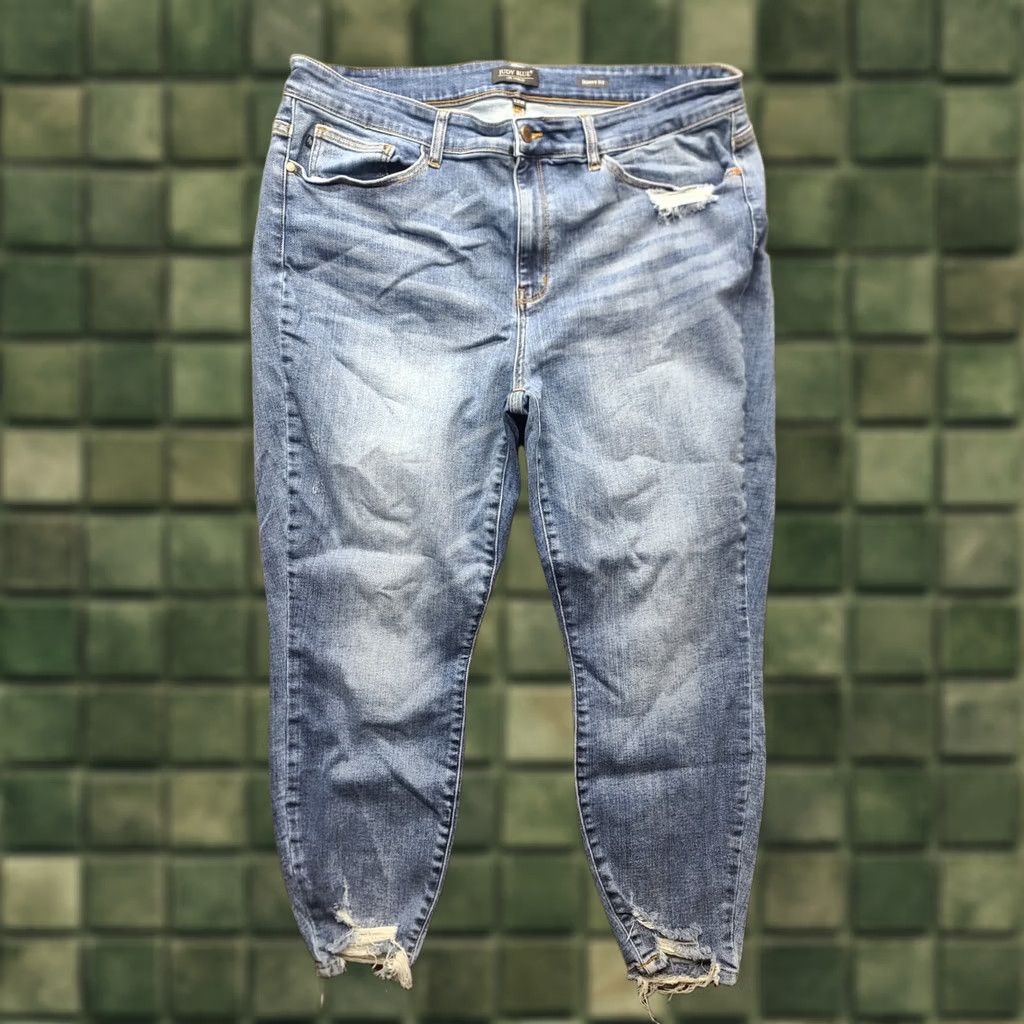 Vintage Judy Blue Jeans Womens 22W Plus Size Skinny Fit Ankle Cut Distressed Stretch Denim Jeans Slim Bohemian City Style Ladies Size 40" / US 18 - 1 Thumbnail