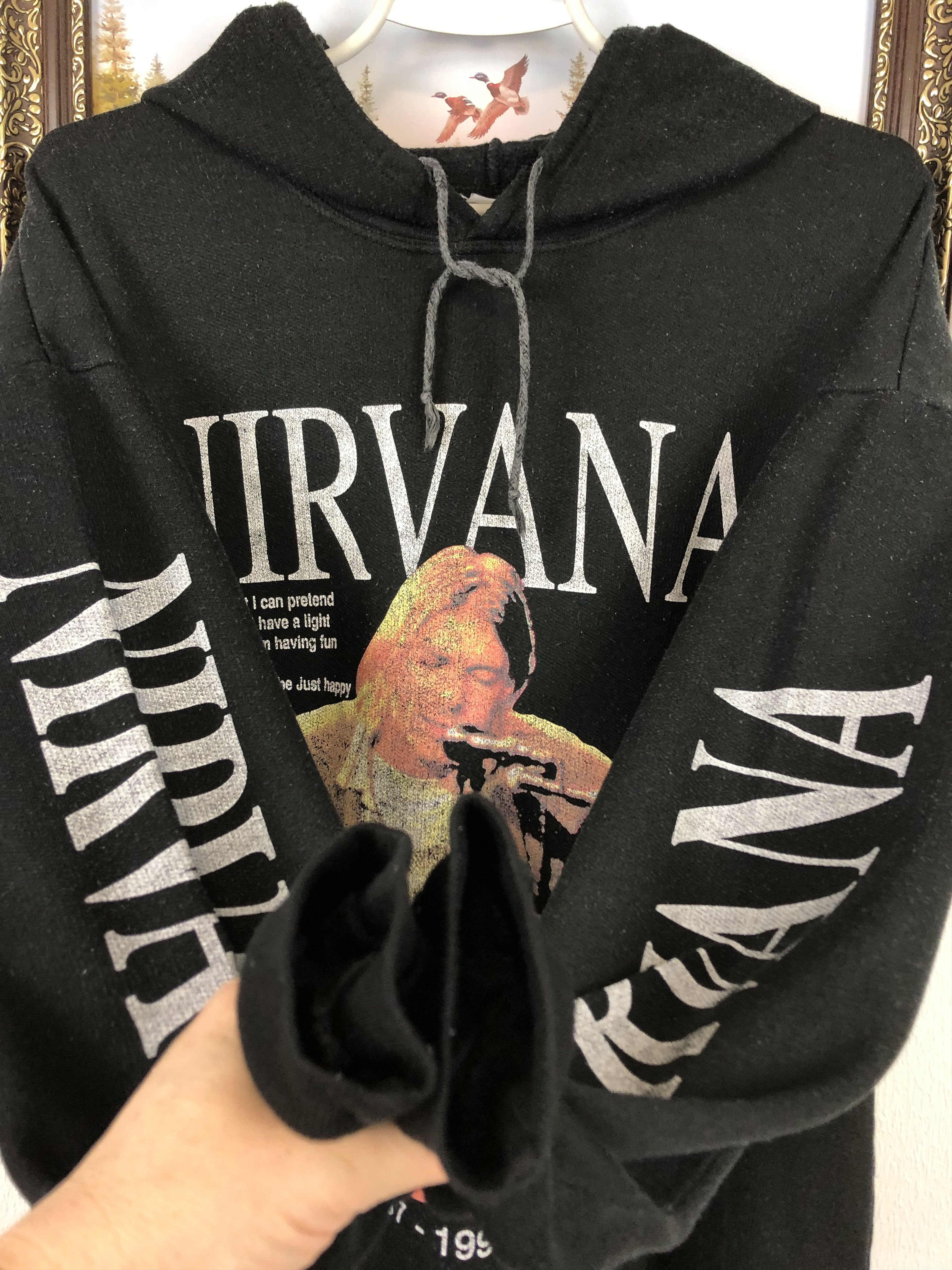Band Tees × Vintage Vintage 90's Nirvana Kurt Cobain Hoodie Rare Band Hype Size US L / EU 52-54 / 3 - 4 Thumbnail