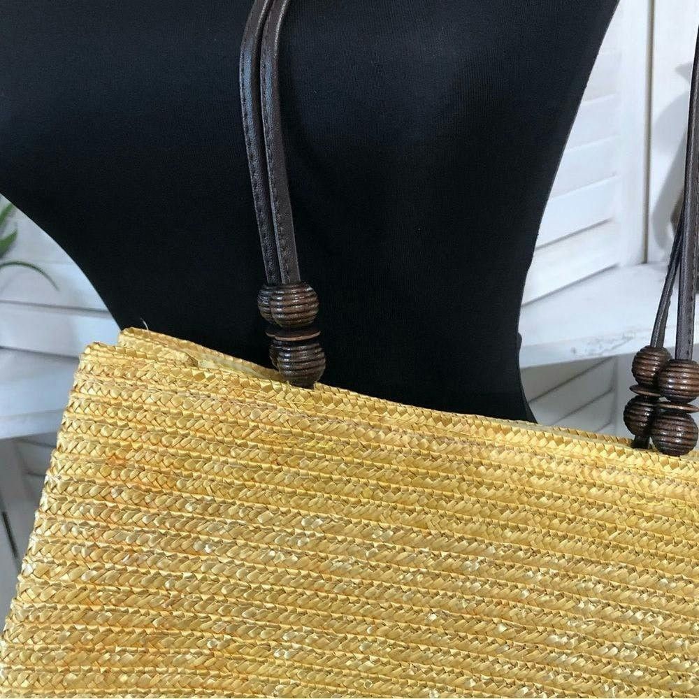 Vintage vtge 90s yellow brown straw woven shoulder handbag Size ONE SIZE - 4 Thumbnail