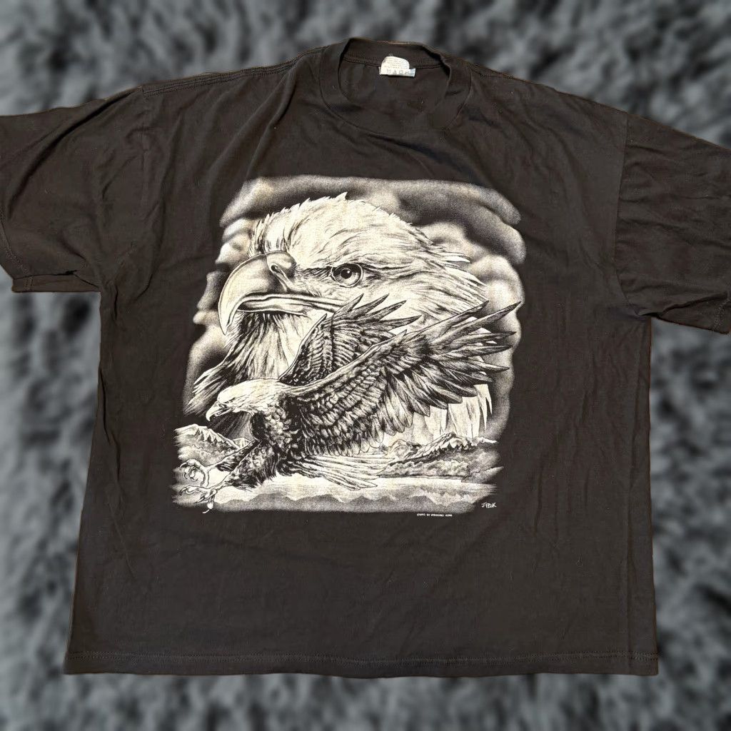 Vintage VINTAGE Thunder Sportswear J. Peck Springhill Bald Eagle Birds Of Prey Graphic Print T Shirt 2XL Black Mens Size US XXL / EU 58 / 5 - 1 Thumbnail