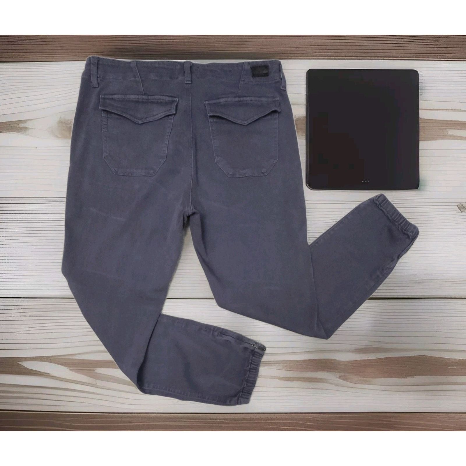 Paige Paige Mayslie Blue Denim Joggers Jeans Elastic Zip Hems 31 Size 31" - 4 Thumbnail