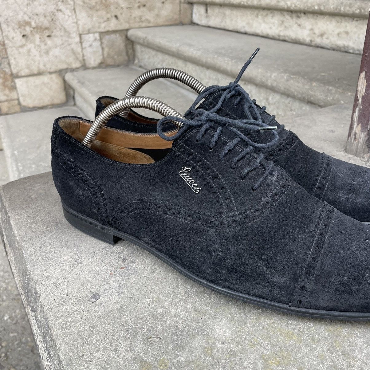 Gucci GUCCI Oxford Brogues Metal Logo Black Suede Size US 9 / EU 42 - 7 Thumbnail