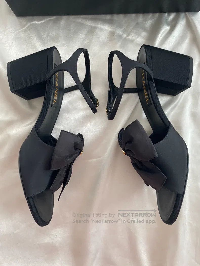Chanel Chanel Black bow thick-heeled sandals Size US 8.5 / IT 38.5 - 3 Thumbnail