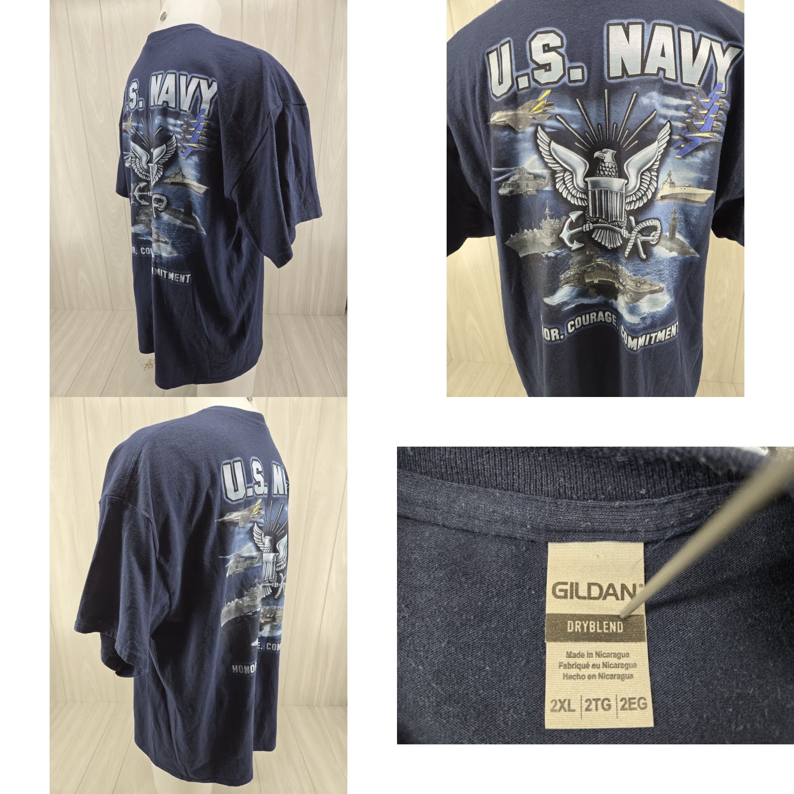 Gildan US Navy USN Honor Courage Committment BLUE Adult T-shirt 2XL Navy Boy? Size US XXL / EU 58 / 5 - 8 Thumbnail