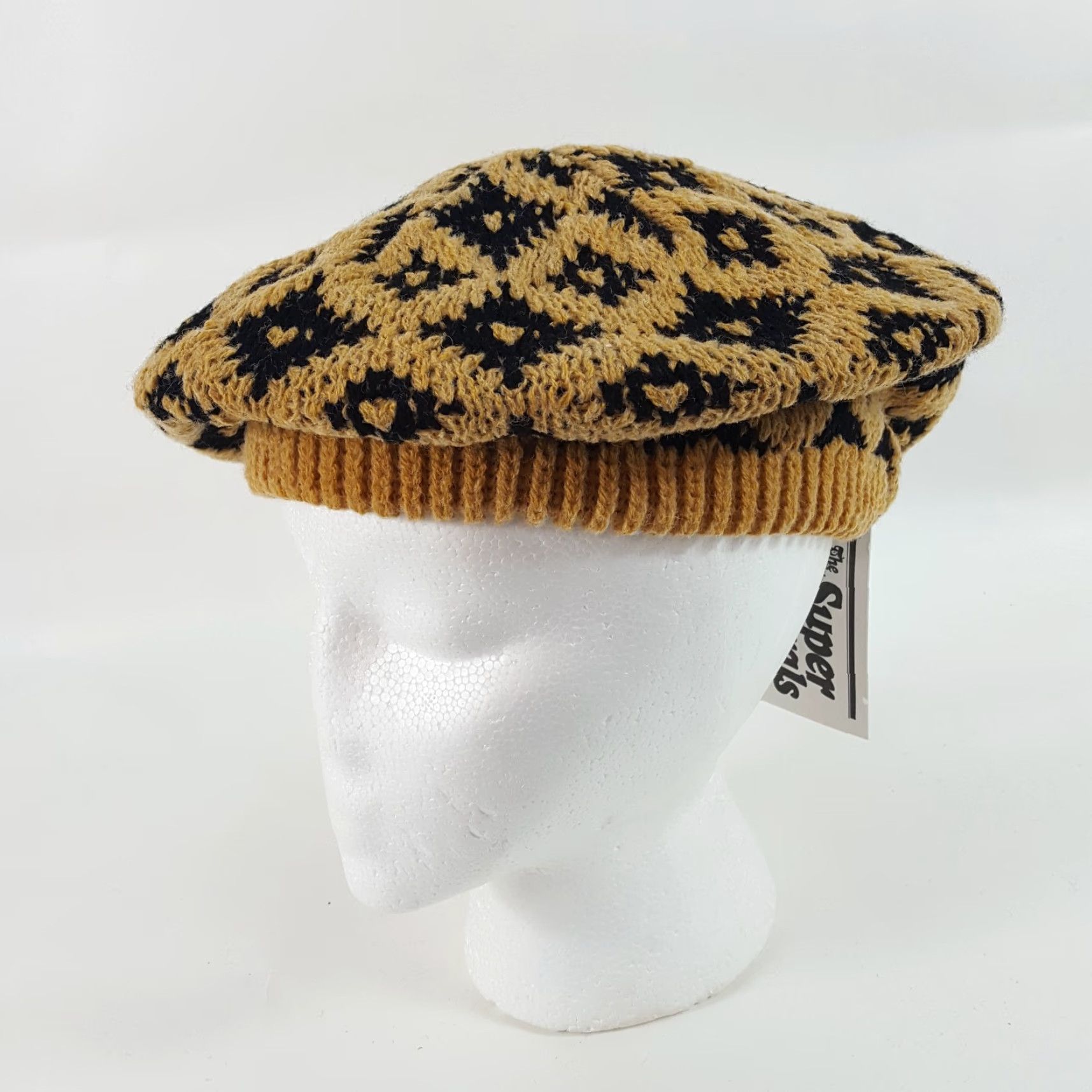Vintage VINTAGE 80s Knit Wool Brown Diamond Beret Womens One Size Hat France Beret Winter Boho Hipster Retro Warm Wool Beret Womens Size ONE SIZE - 4 Thumbnail