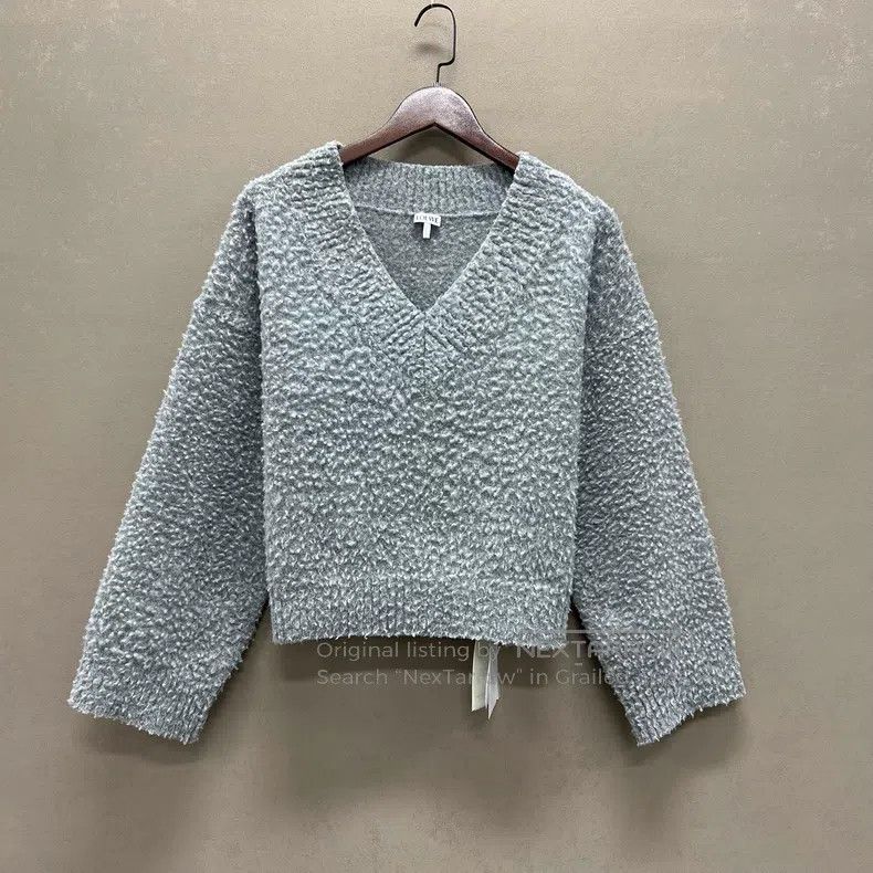 Loewe Light gray loose V-neck wool sweater