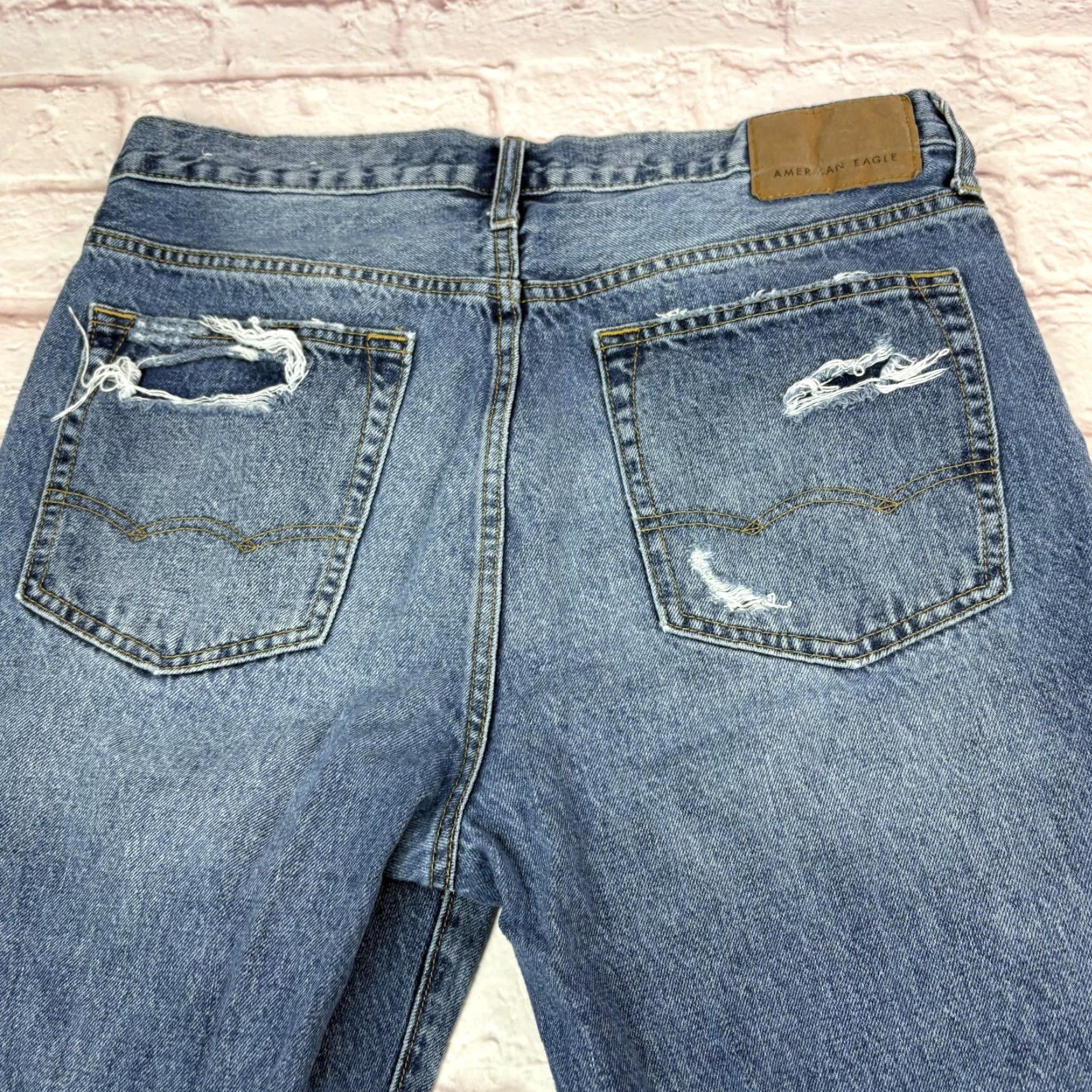 American Eagle Outfitters American Eagle Outfitters Jeans Mens 33x26 Blue Distressed Straight Denim Size US 33 - 6 Thumbnail