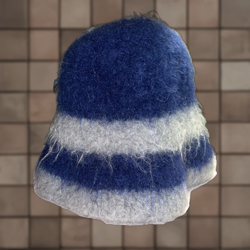Vintage VINTAGE Style Bucket Hat Wool Blue & Gray Stripe One Size Women Boho Grunge Hipster Winter Fall Handmade Hat Size ONE SIZE - 1 Thumbnail