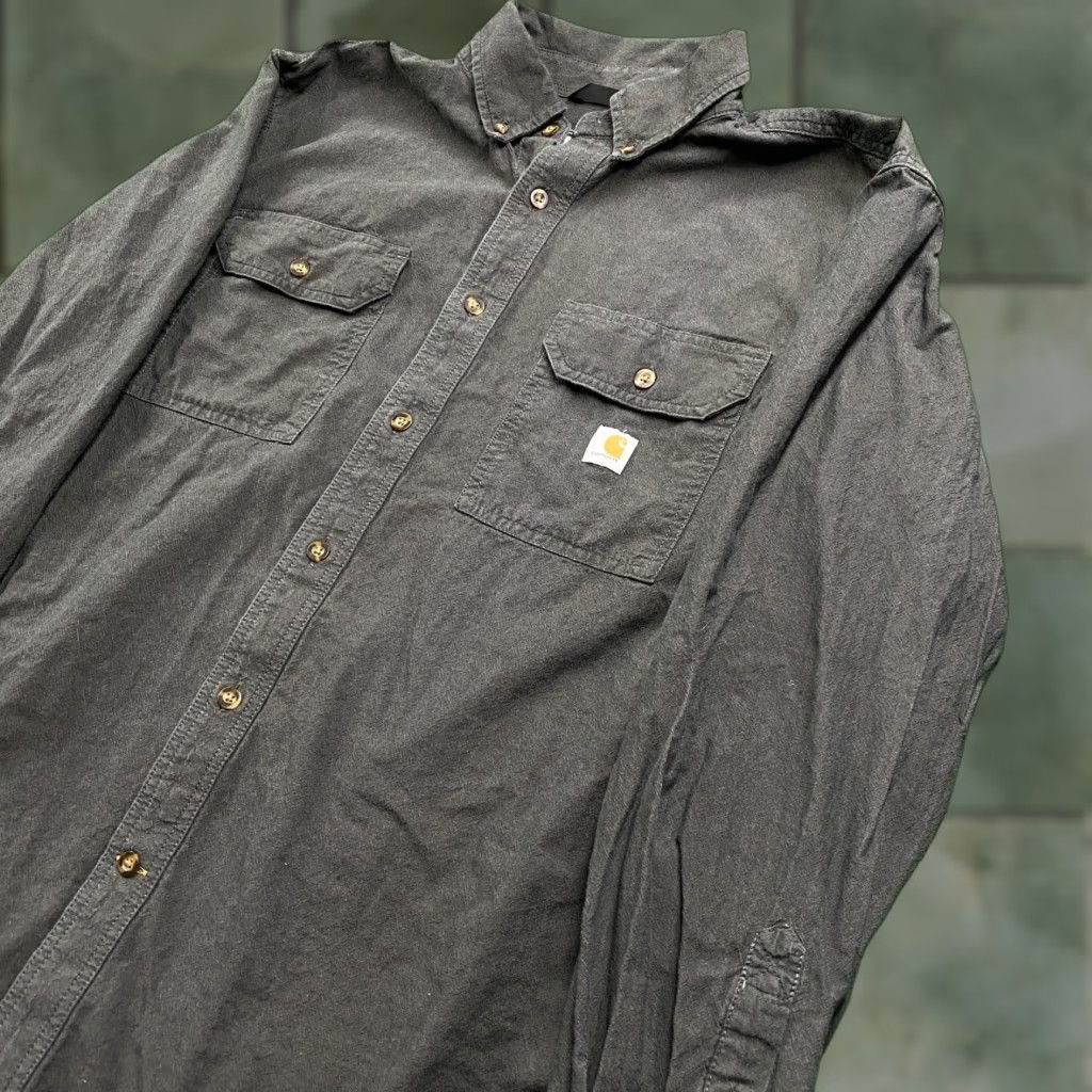 Carhartt VINTAGE Carhartt Shirt Mens L Charcoal Gray Loose Fit Work Button Up Shirt Size US L / EU 52-54 / 3 - 1 Thumbnail
