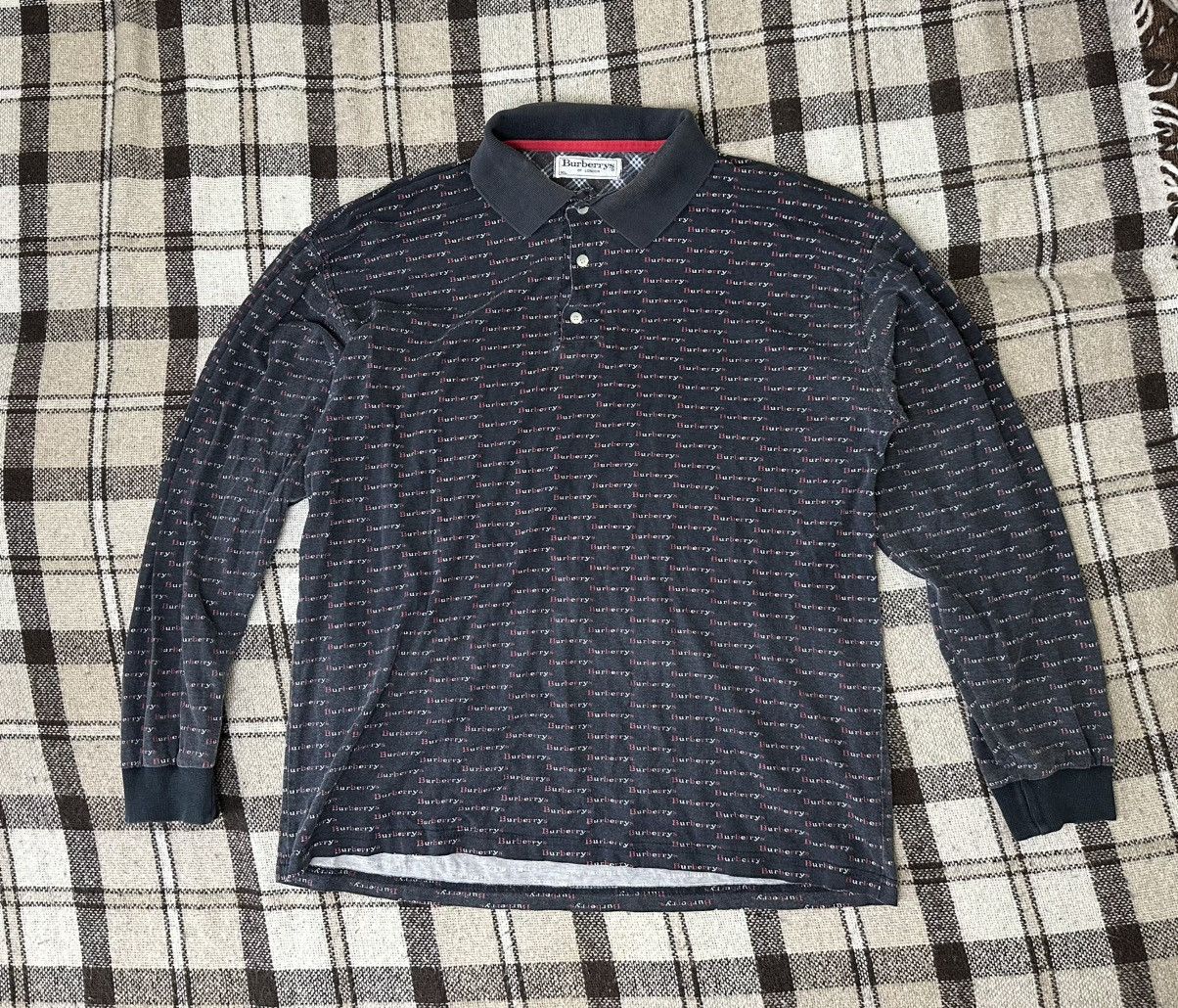 Rare Vintage Burberry Monogram Polo Longsleeve Size XL Navy