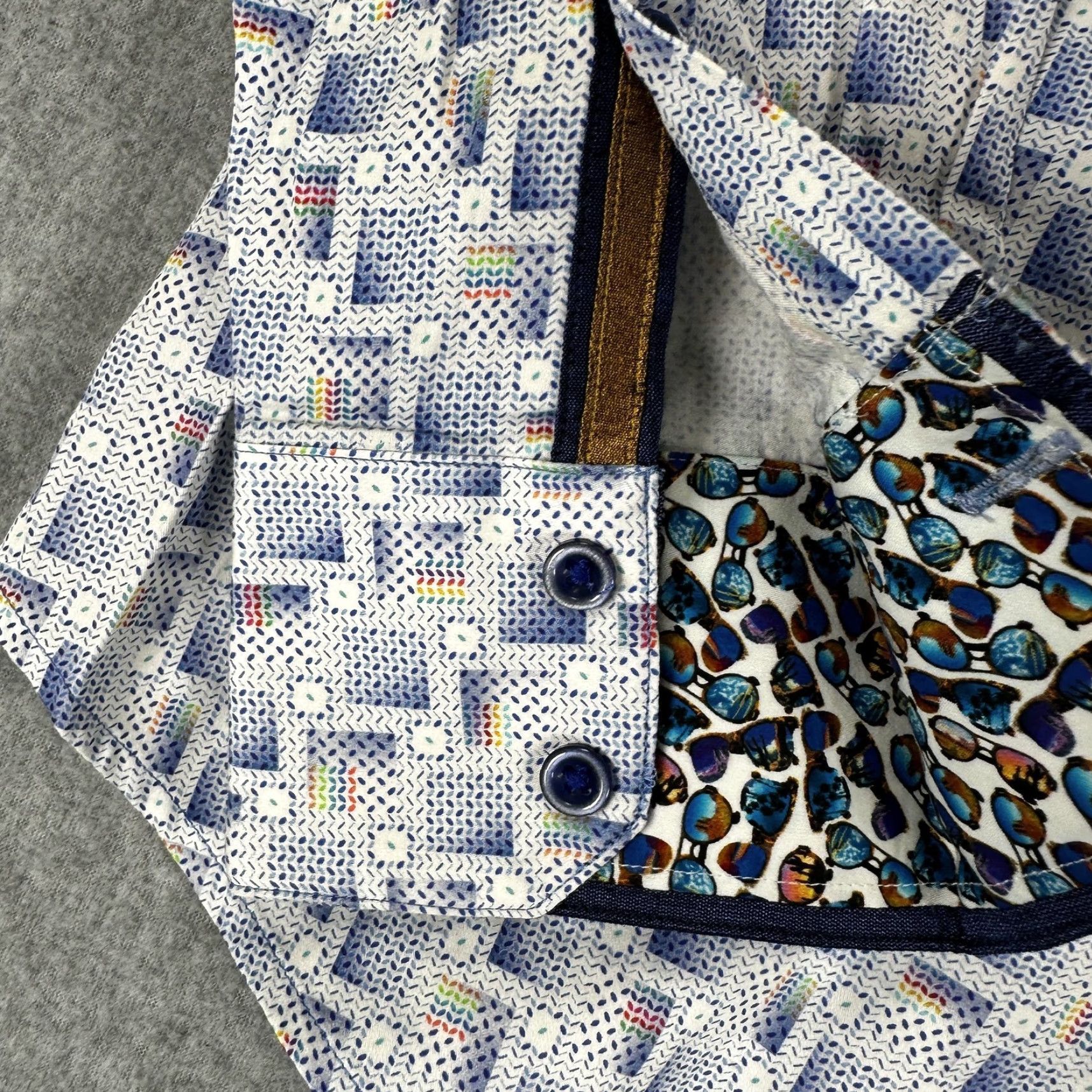 Robert Graham Robert Graham Dress Shirt Mens Large Blue Geometric Button Long Sleeve Cotton Size 42R - 7 Thumbnail