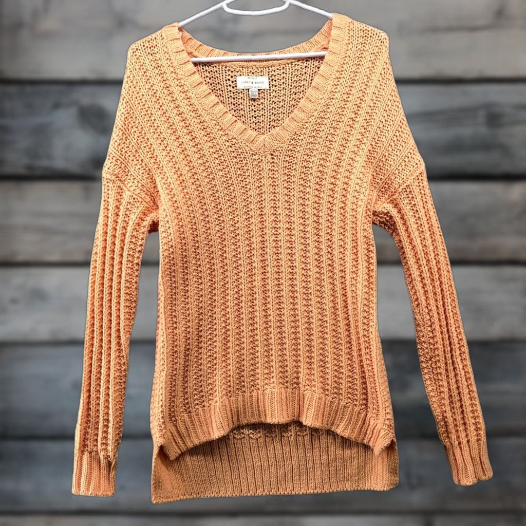 Lucky Brand Lucky Brand Sweater Womens XS Orange Chunky Knit V-Neck High Low Pullover Size XS / US 0-2 / IT 36-38 - 1 Thumbnail
