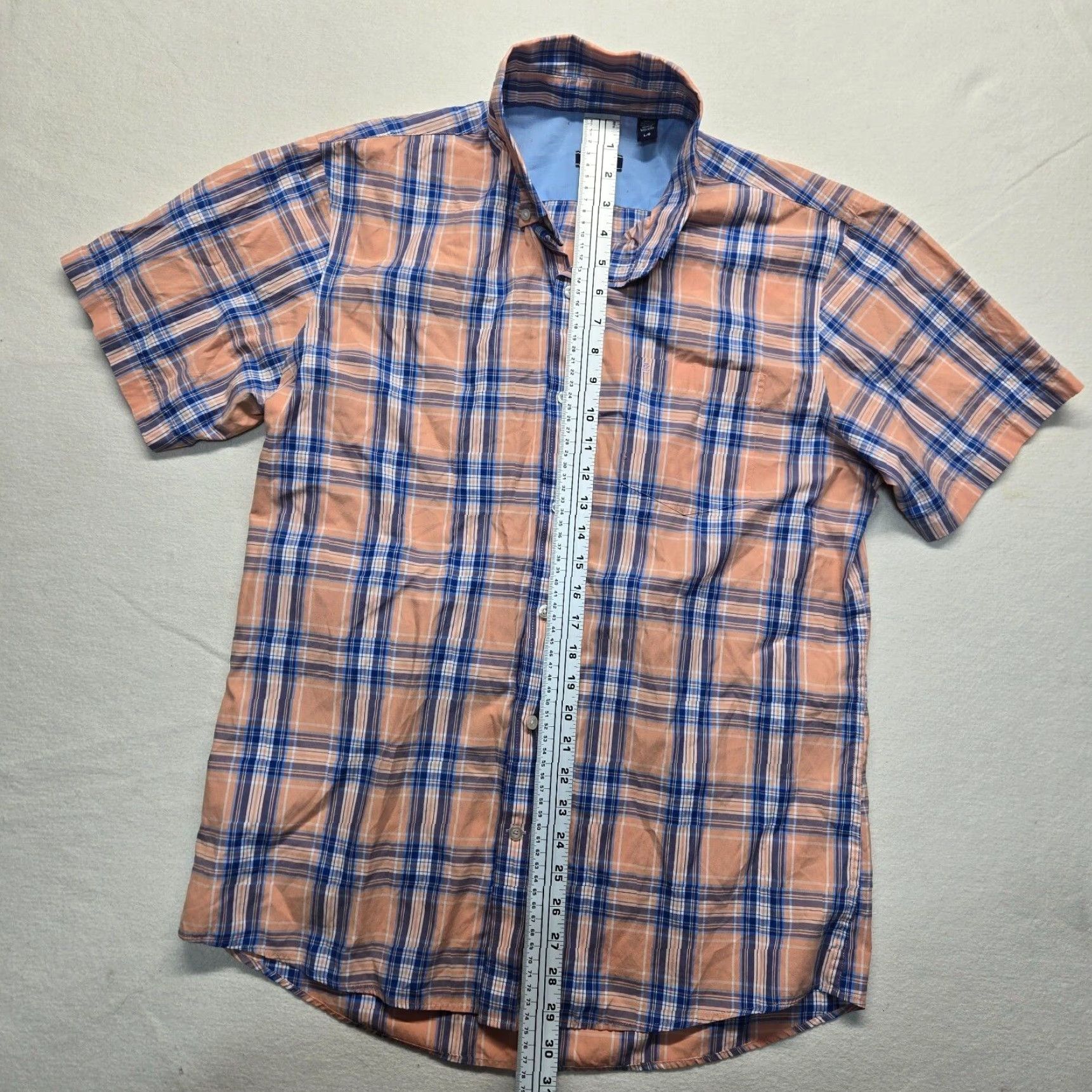 Izod VINTAGE IZOD Men's Short Sleeve Button-Up Shirt Plaid Blue Orange 100% Cotton Casual L Size US L / EU 52-54 / 3 - 6 Thumbnail