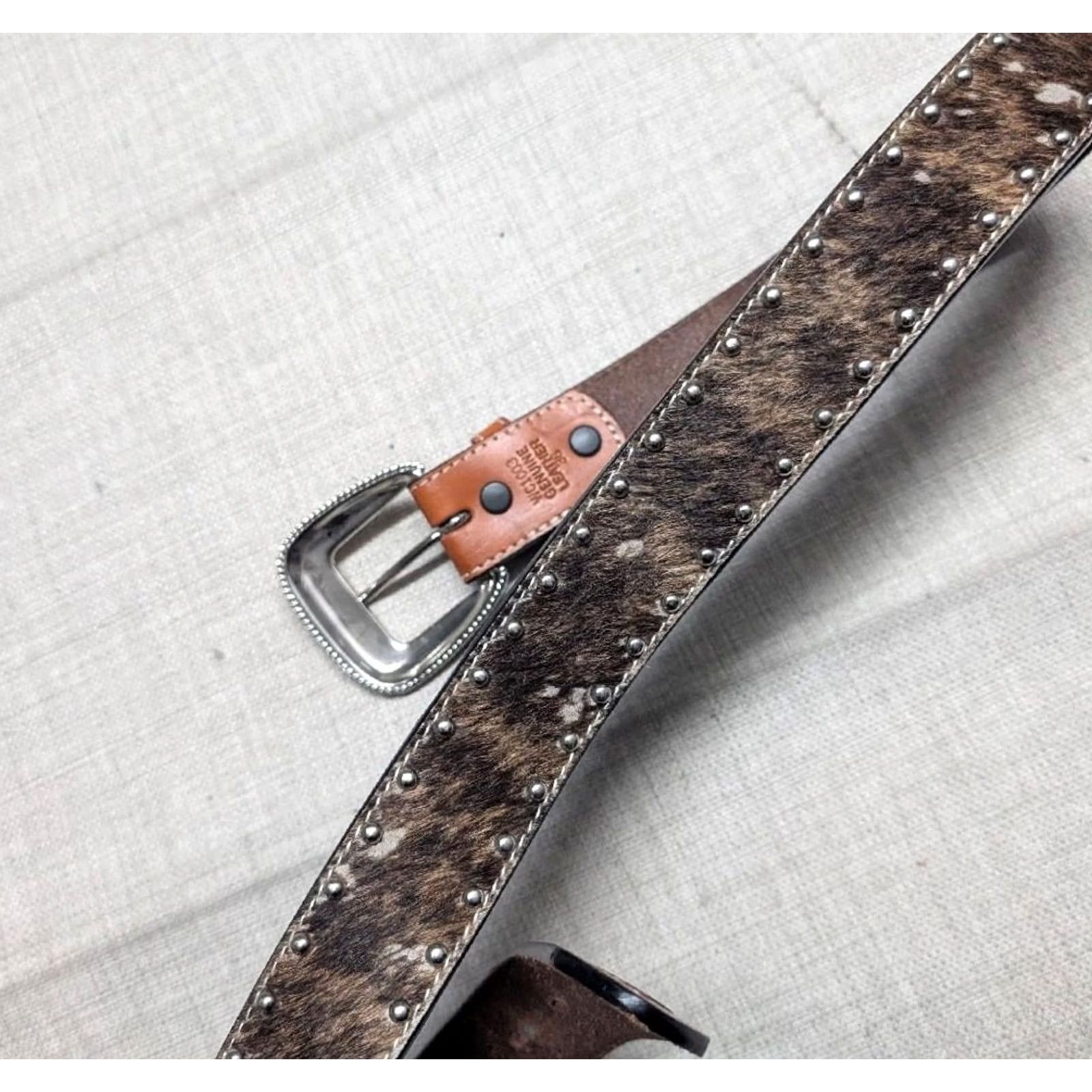 Vintage VINTAGE western belt 36 leather studs cowhair buckle rodeo Y2K cowboy Mens Size 36 - 6 Thumbnail