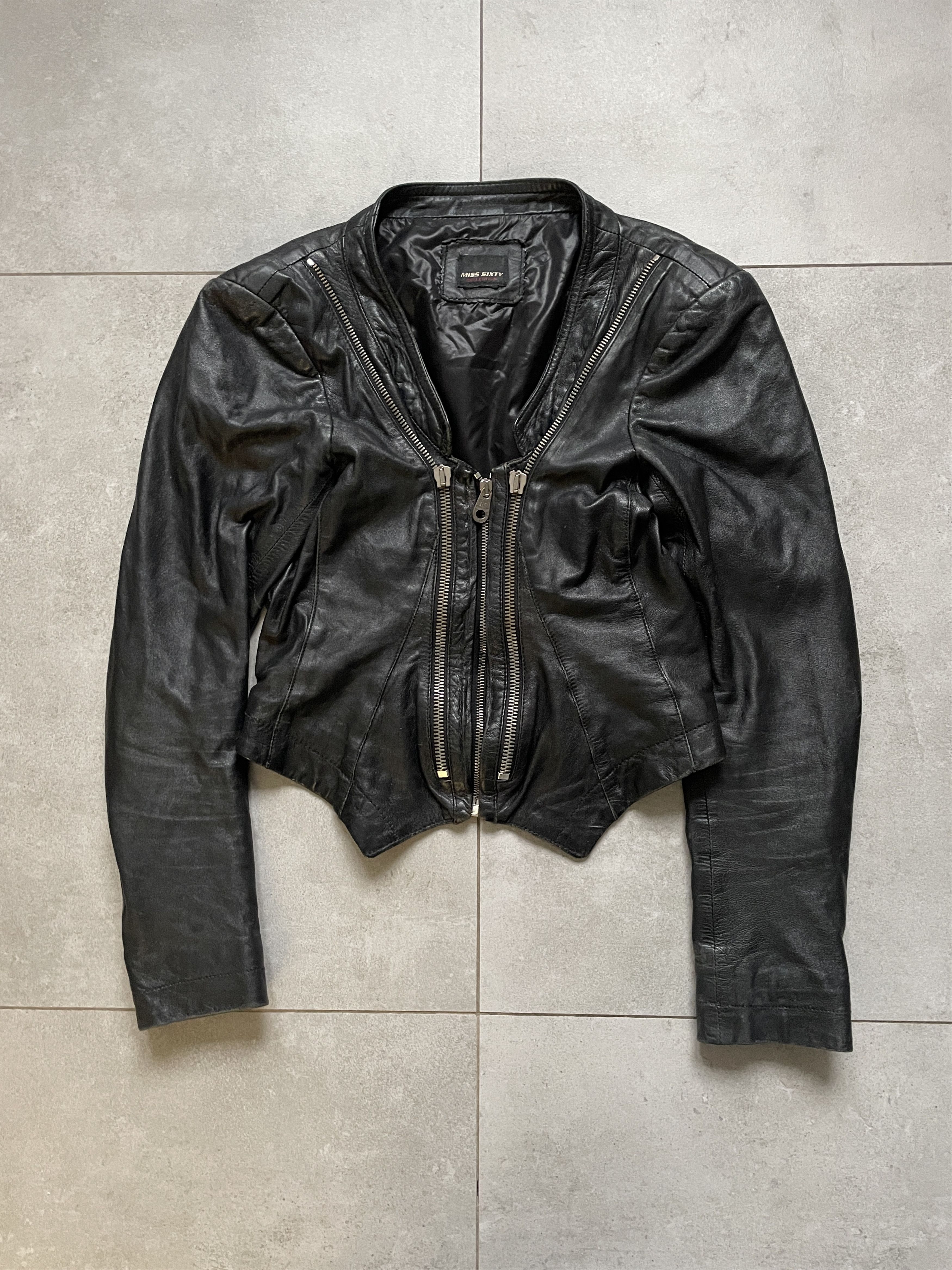 Miss Sixty RICK OWENS TYPE CROPPED SLIM FIT TRIPLE ZIP LEATHER JACKET Size S / US 4 / IT 40 - 5 Thumbnail