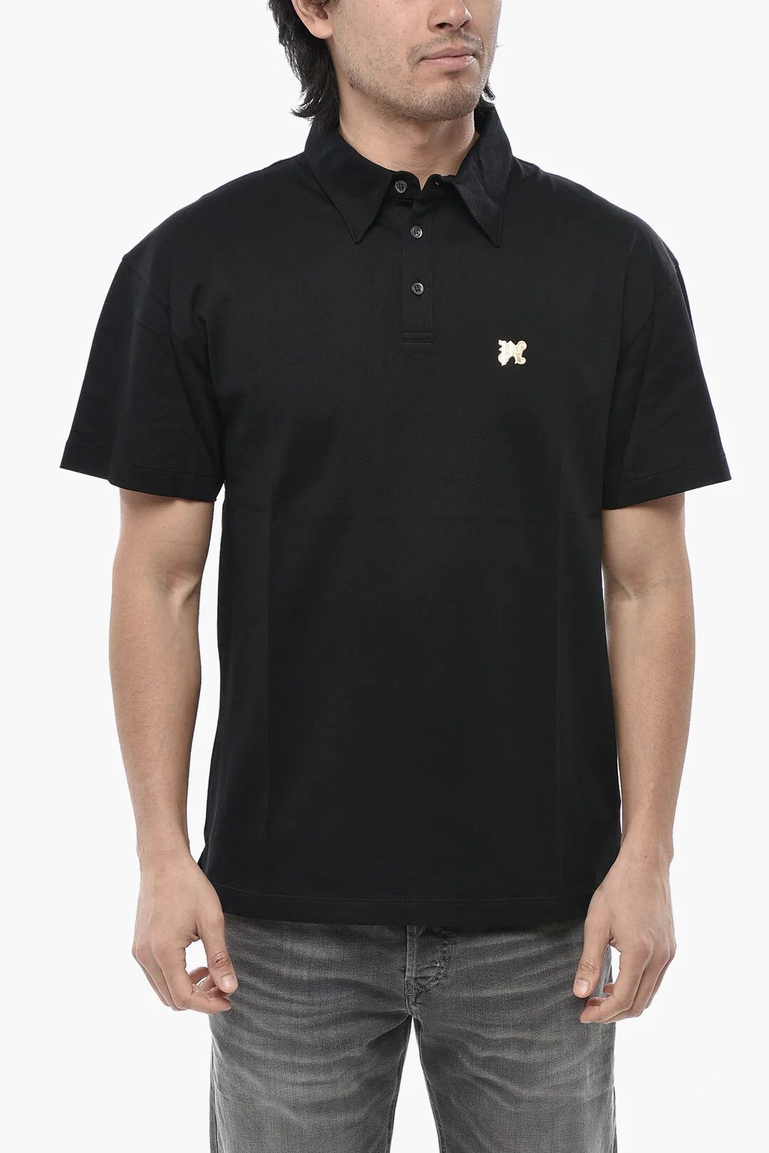 Palm Angels og1mm0226 Hopsack Cotton Polo Shirt in Black Size US L / EU 52-54 / 3 - 1 Thumbnail