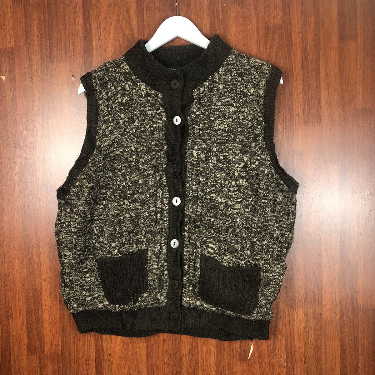 Japanese Brand Relinon Brown Cardigan vintage knitwear Vest #7492 Size L / US 10 / IT 46 - 1 Thumbnail