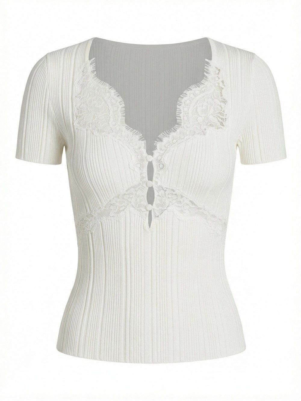 Self-Portrait Lace Trim Knit Top Size L / US 10 / IT 46 - 1 Thumbnail