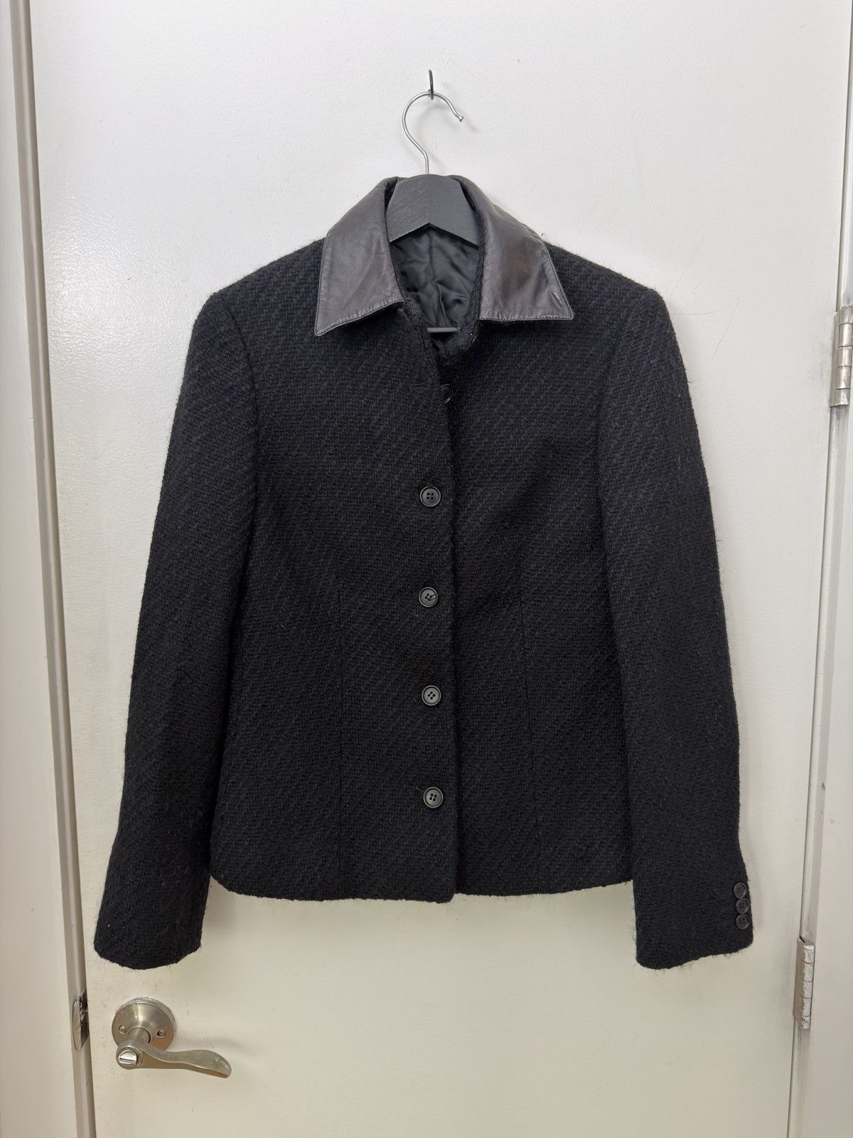 Helmut Lang AW01 Tweed Leather Collar Jacket Size M / US 6-8 / IT 42-44 - 1 Thumbnail