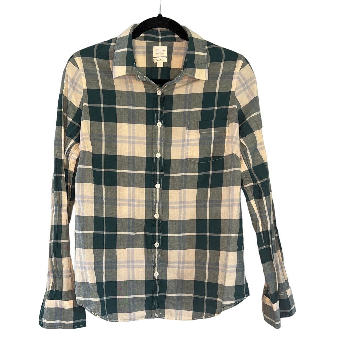 J.Crew J CREW Women's plaid button down perfect fit long sleeve top Size L / US 10 / IT 46 - 1 Thumbnail