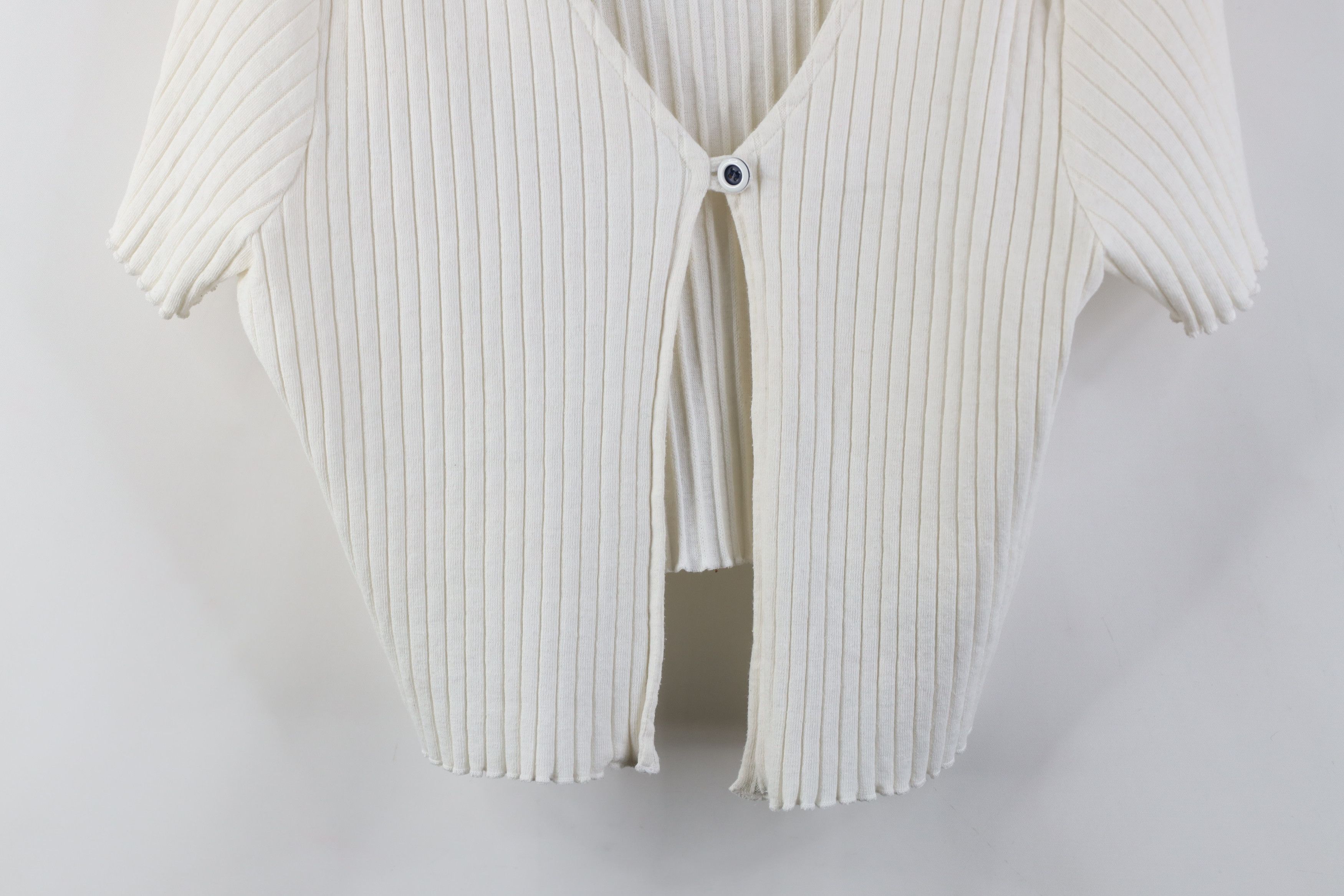 Vintage Vintage 90s Y2K Babydoll Ribbed Knit Cropped Shirt White Size XL / US 12-14 / IT 48-50 - 3 Thumbnail