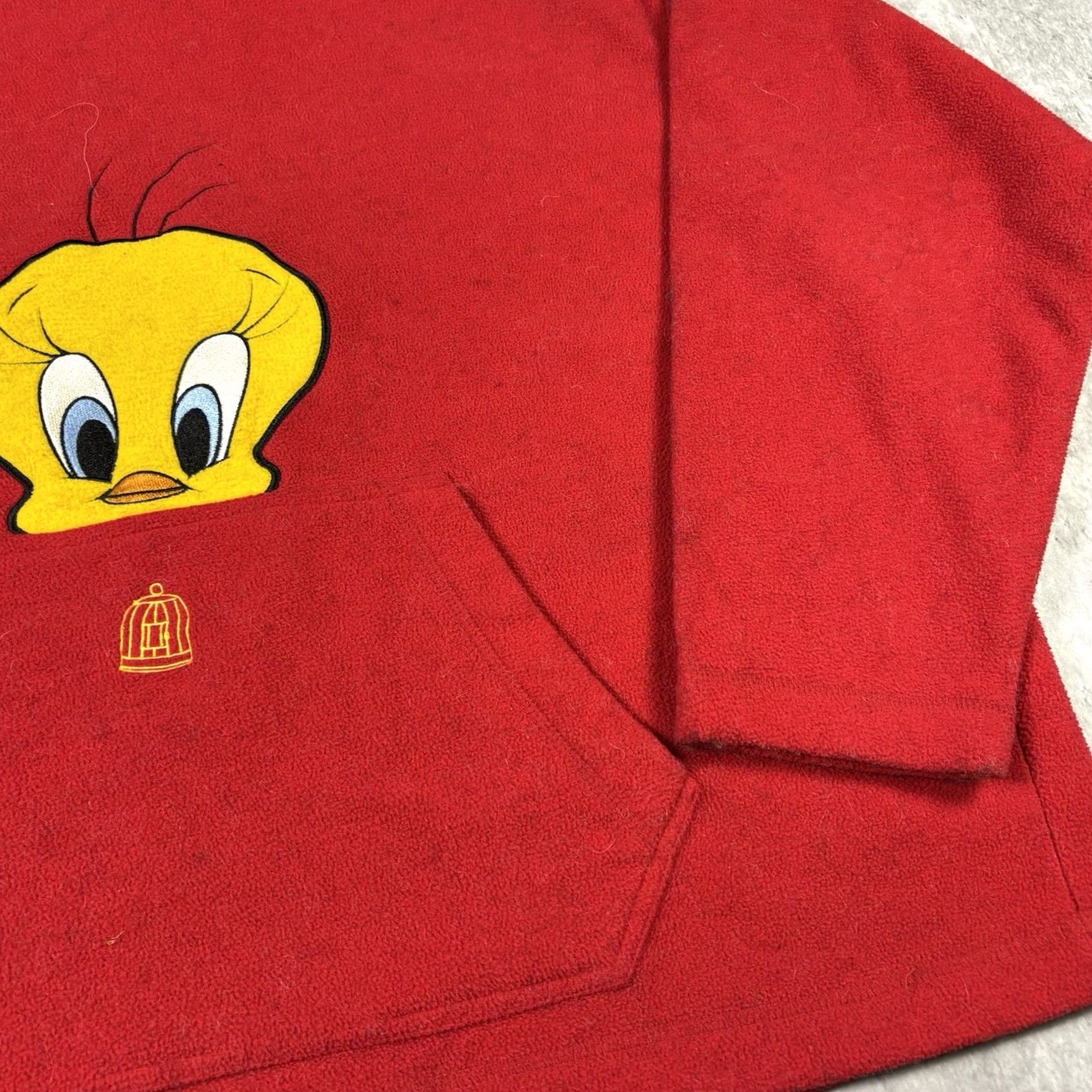 Vintage VINTAGE Looney Tunes Hoodie Tweetie Bird Fleece Red Pullover XL 90s Cartoon Mens Pullover Hooded Cotton Embroidered Bugs Bunny Cap Pattern Solid Size US XL / EU 56 / 4 - 5 Thumbnail