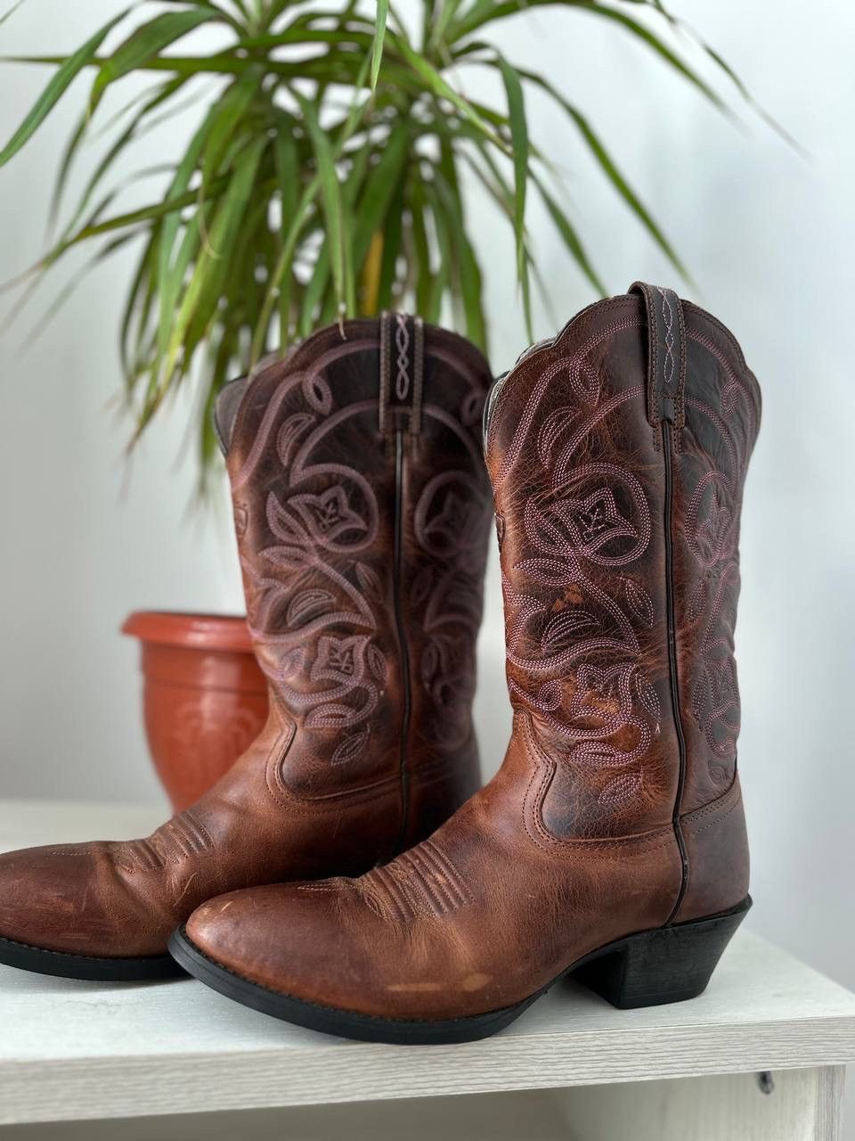Japanese Brand × Leather × Vintage Vintage Cowboy Brown Womesn Western Leather Boots Size US 7.5 / IT 37.5 - 3 Thumbnail